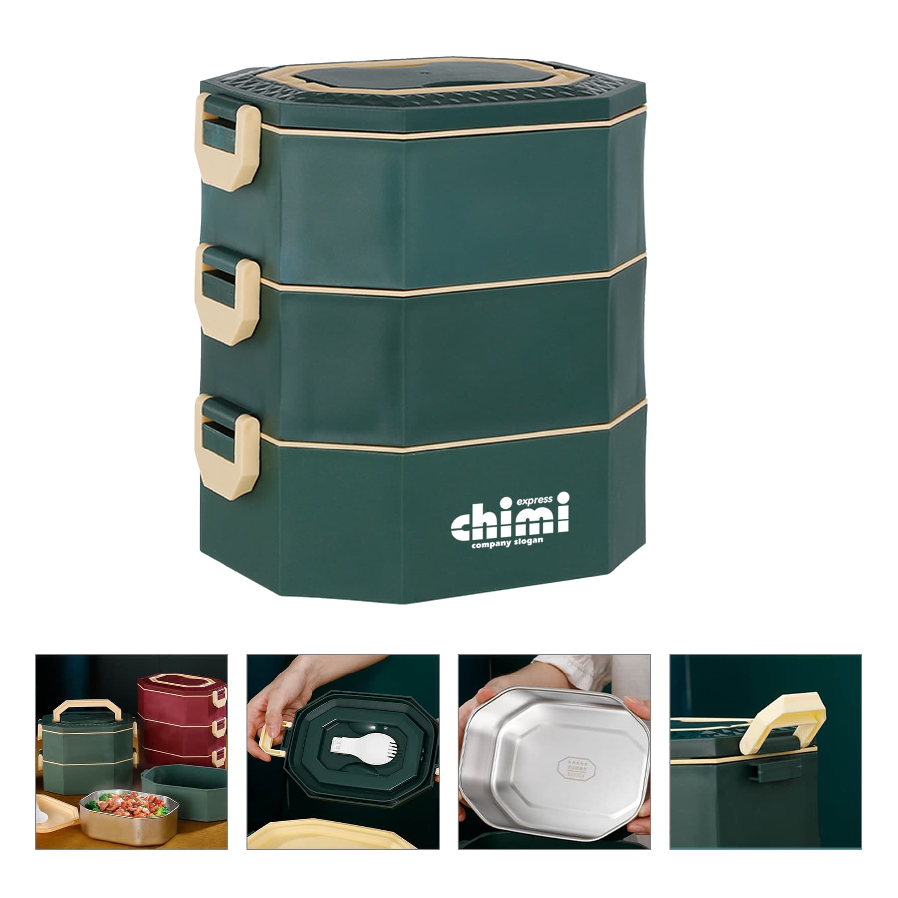 Stainless Steel Octagonal Three Layers Student Lunch Box