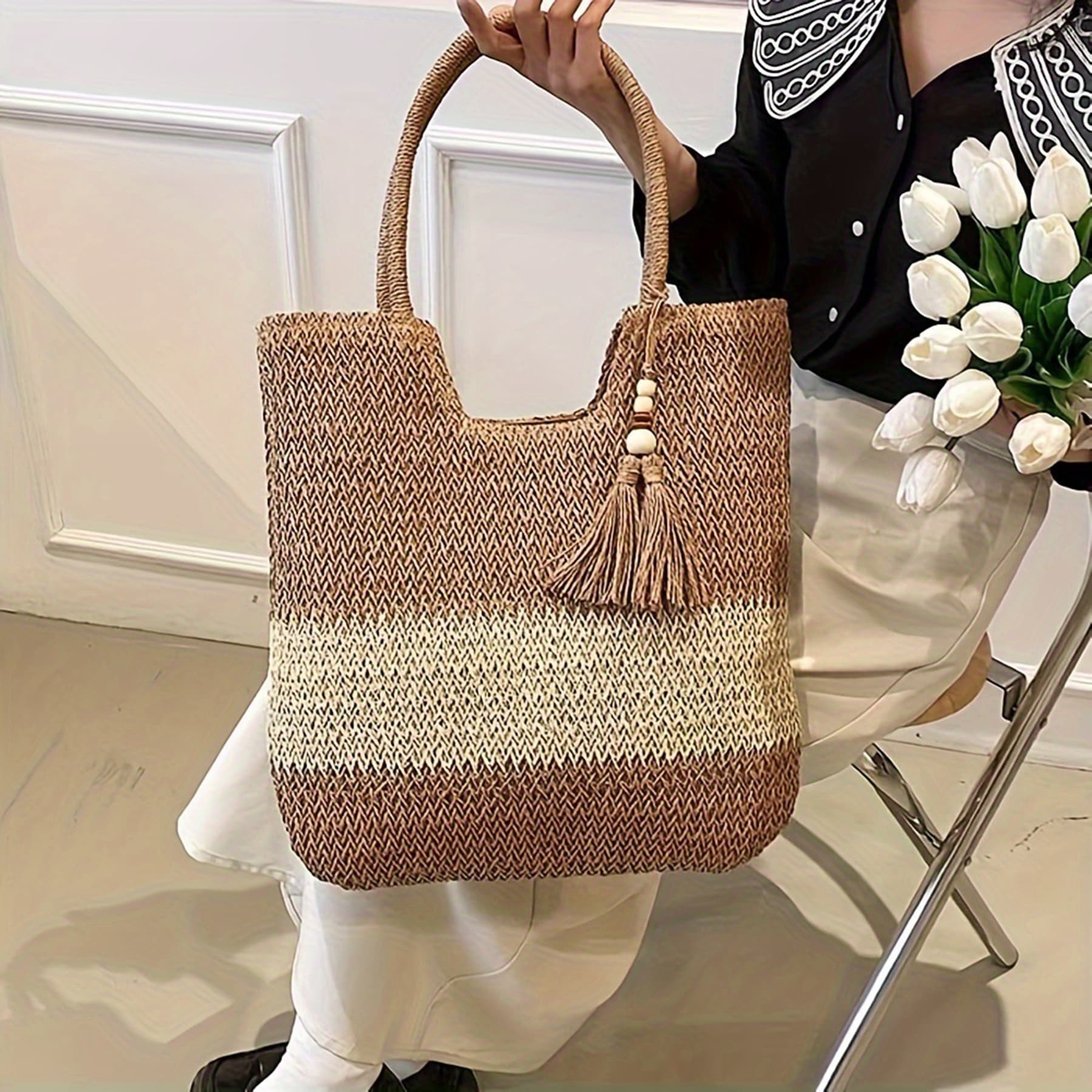 Jute Straw Beach Woven Tote Rattan Shoulder Bag