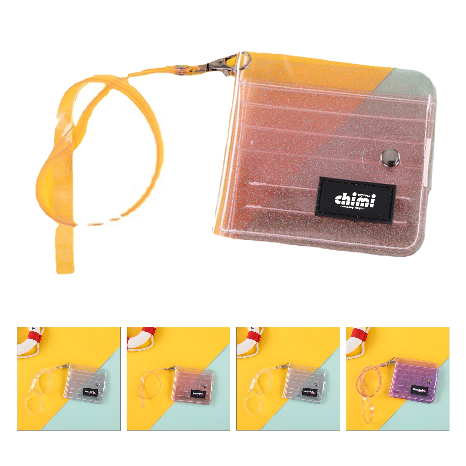 Clear Bifold Wallet Purse With Lanyard