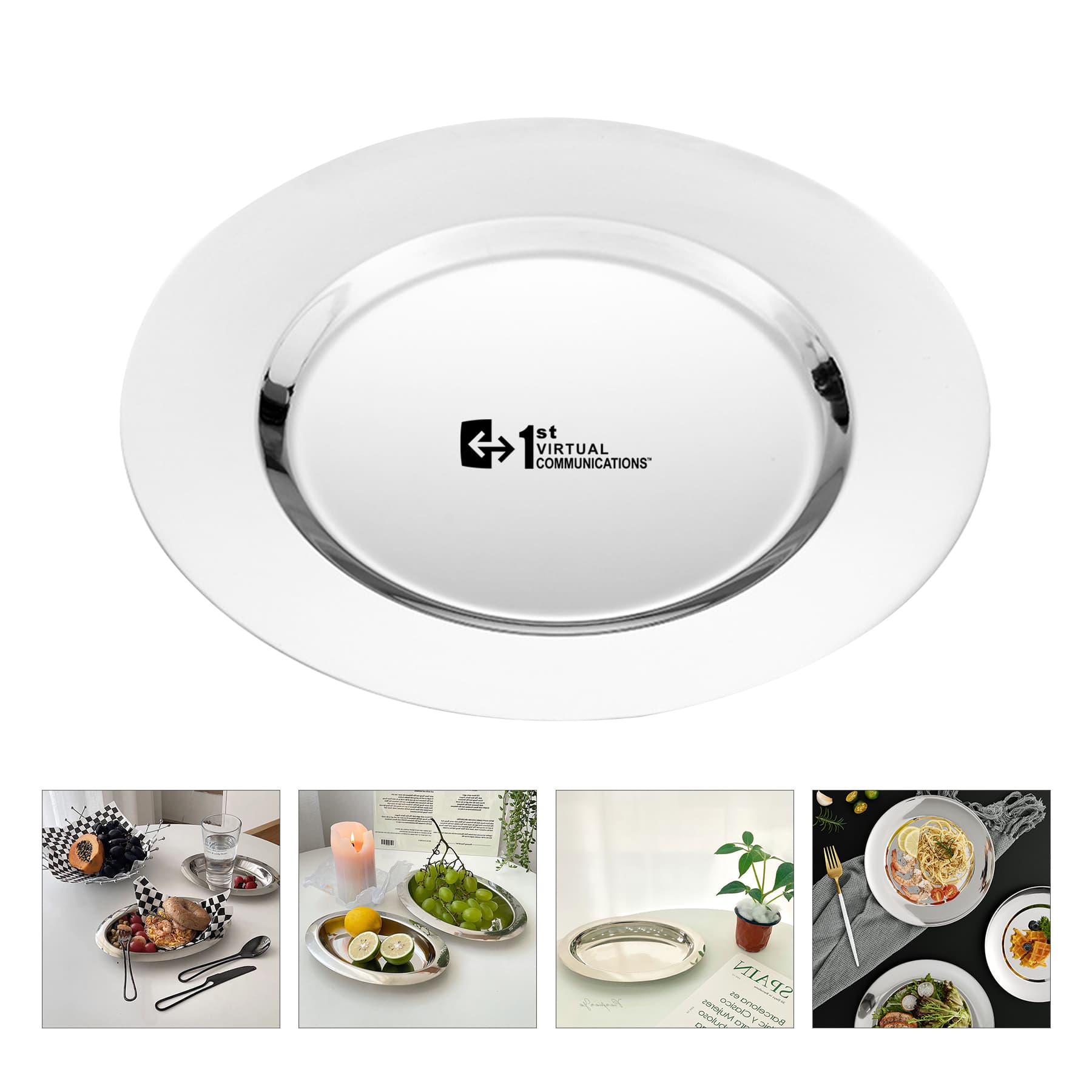 9.45" Stainless Steel Round Dishes Snacks Fruits Plate