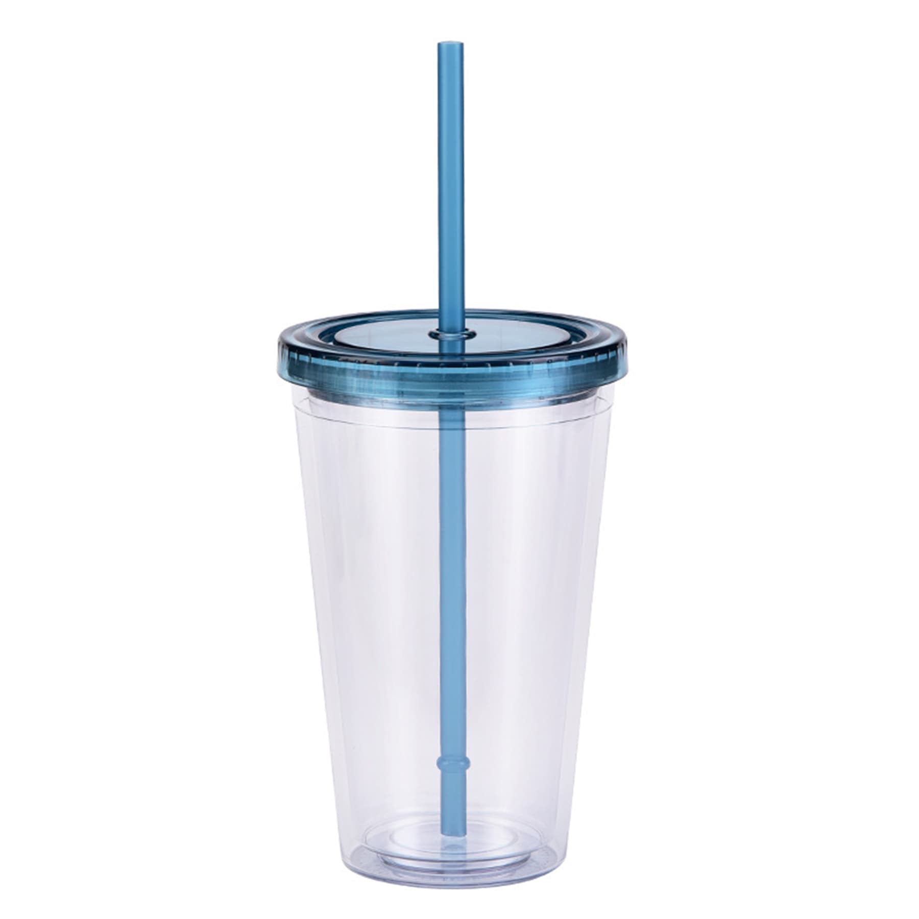 16 oz Double Wall Plastic Cup with Lid and Straw