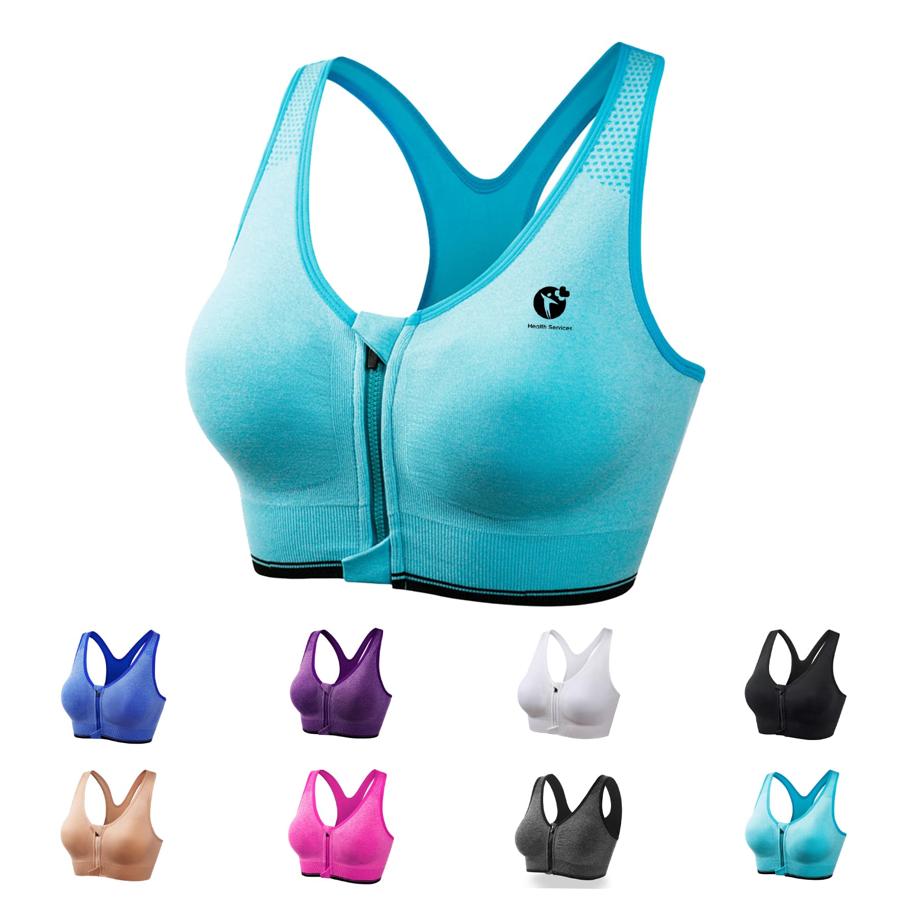 Women'S Zip Front Sports Bra Wireless Active Yoga