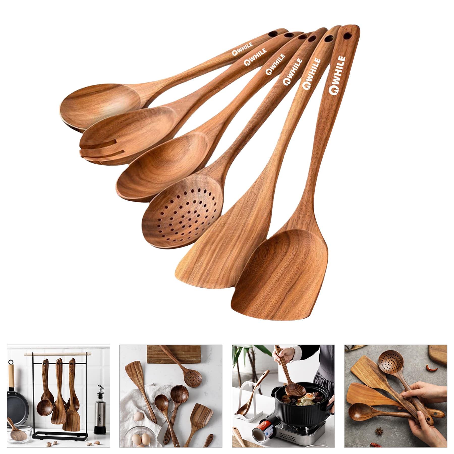 Custom Premium Wooden Kitchen Cooking Spoon Spatula Set