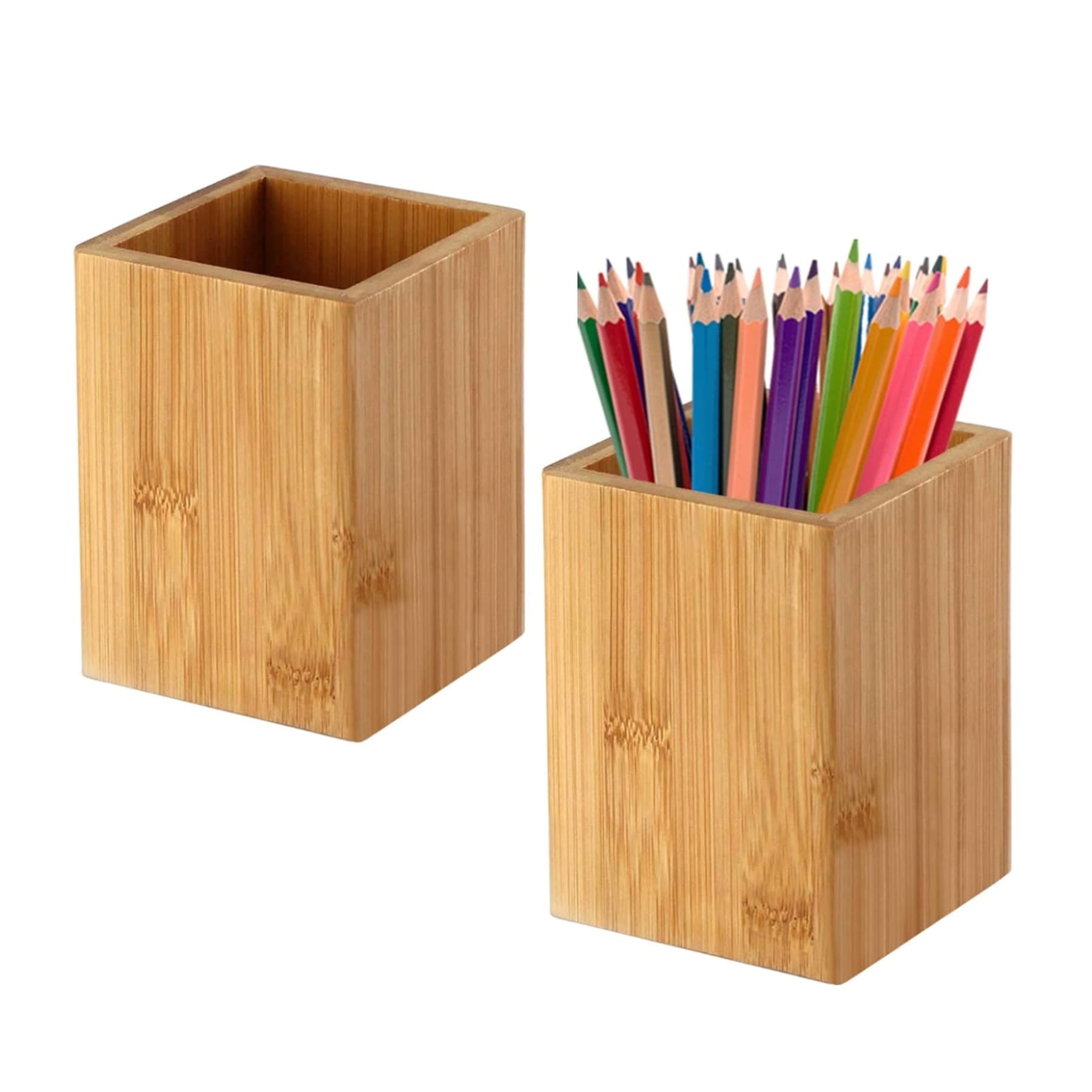 Bamboo Wood Pen Holder Stand for Desk