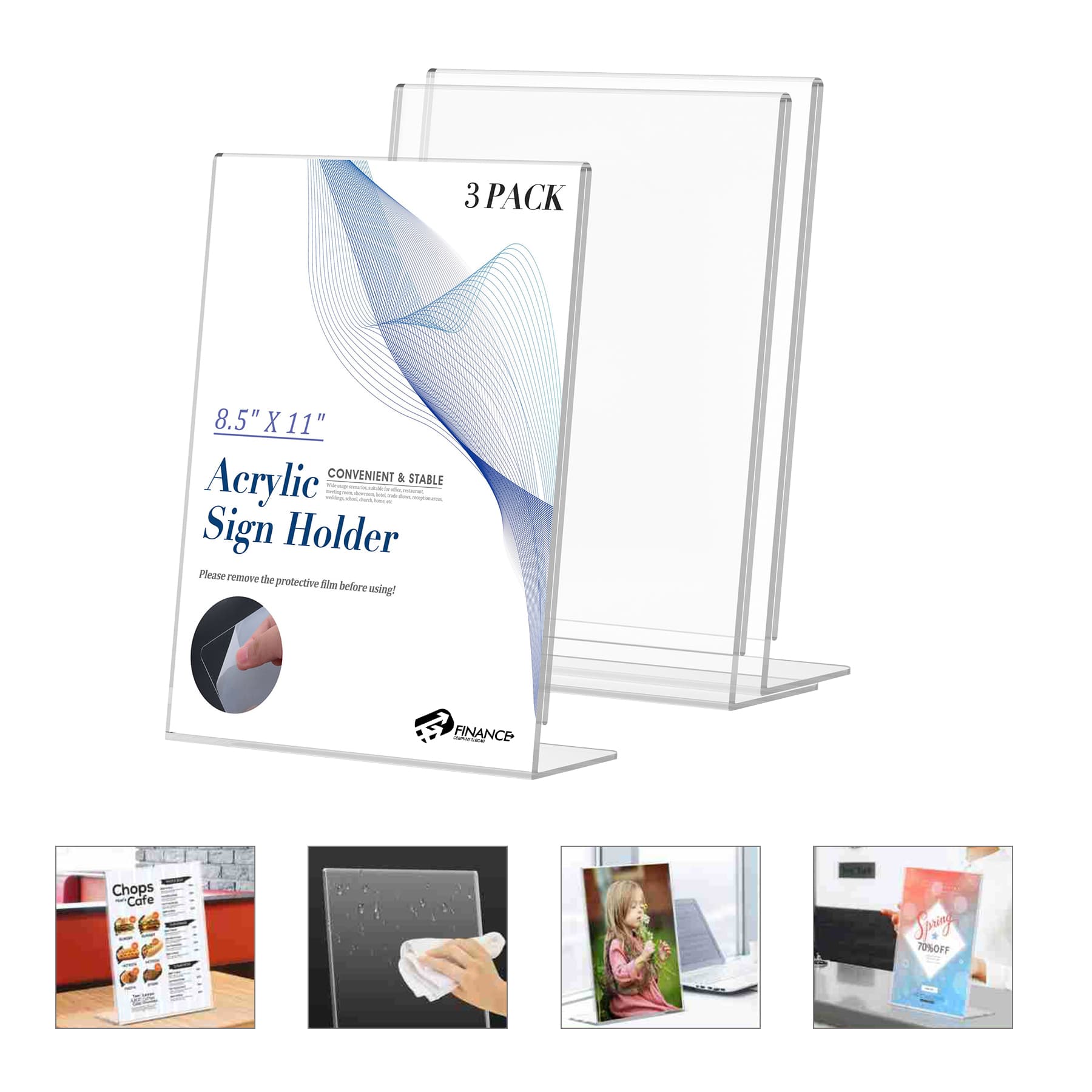 Custom Double Frames Clear Acrylic Sign Holder 8.5 X 11''