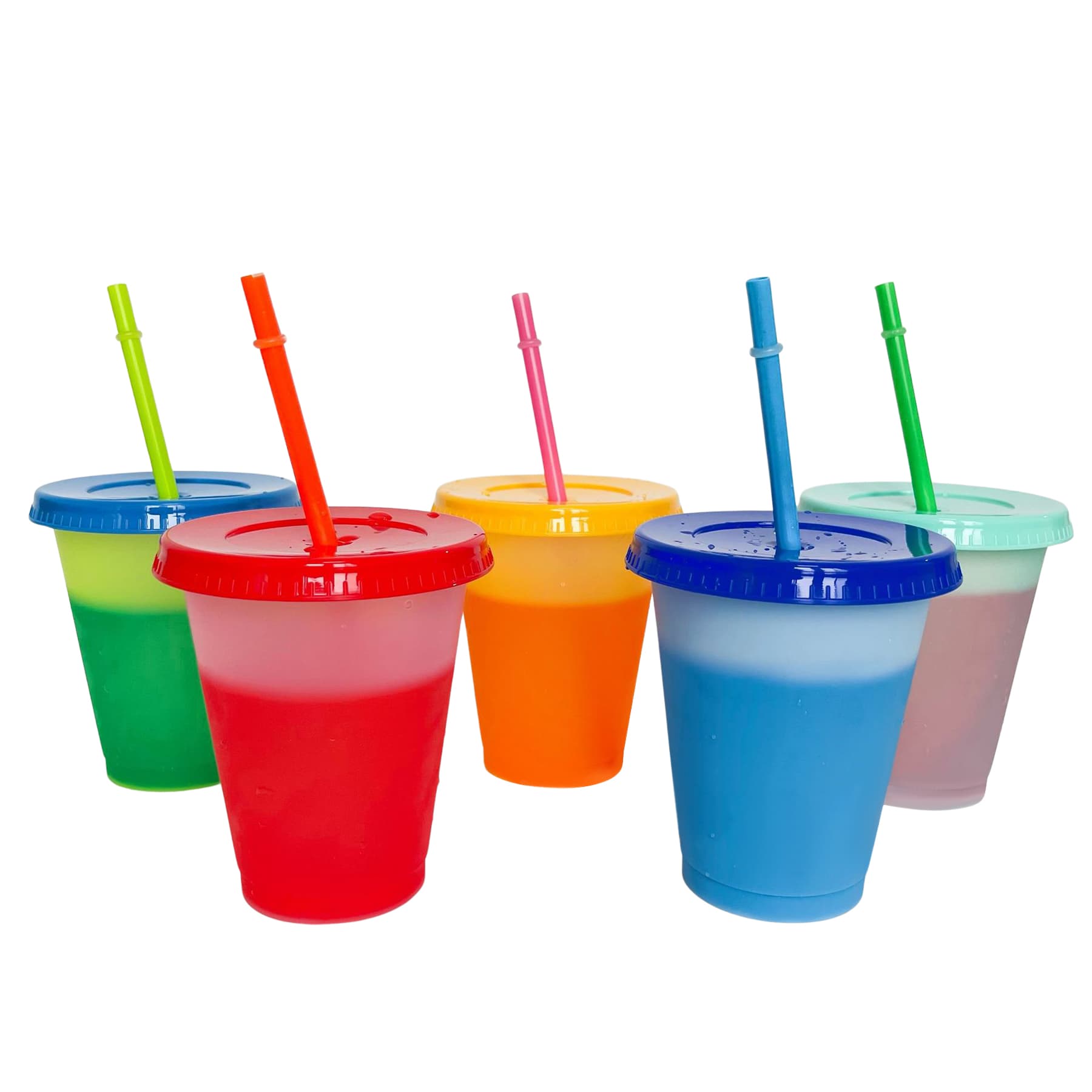 16oz Plastic Color Changing Cups w/ Lids & Straws