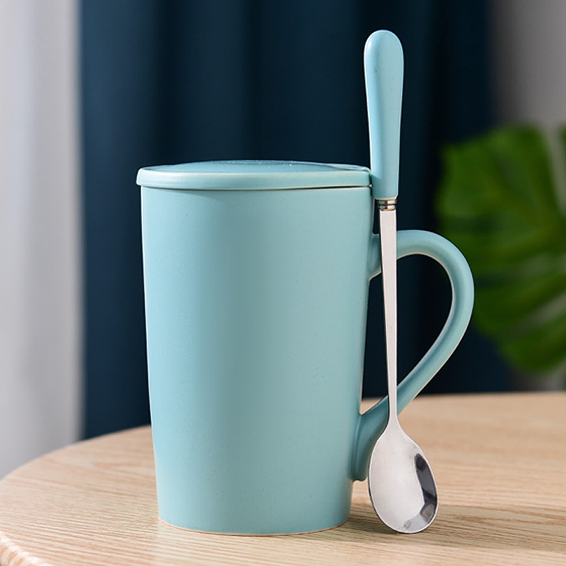 12oz ceramic mug with lid and spoon