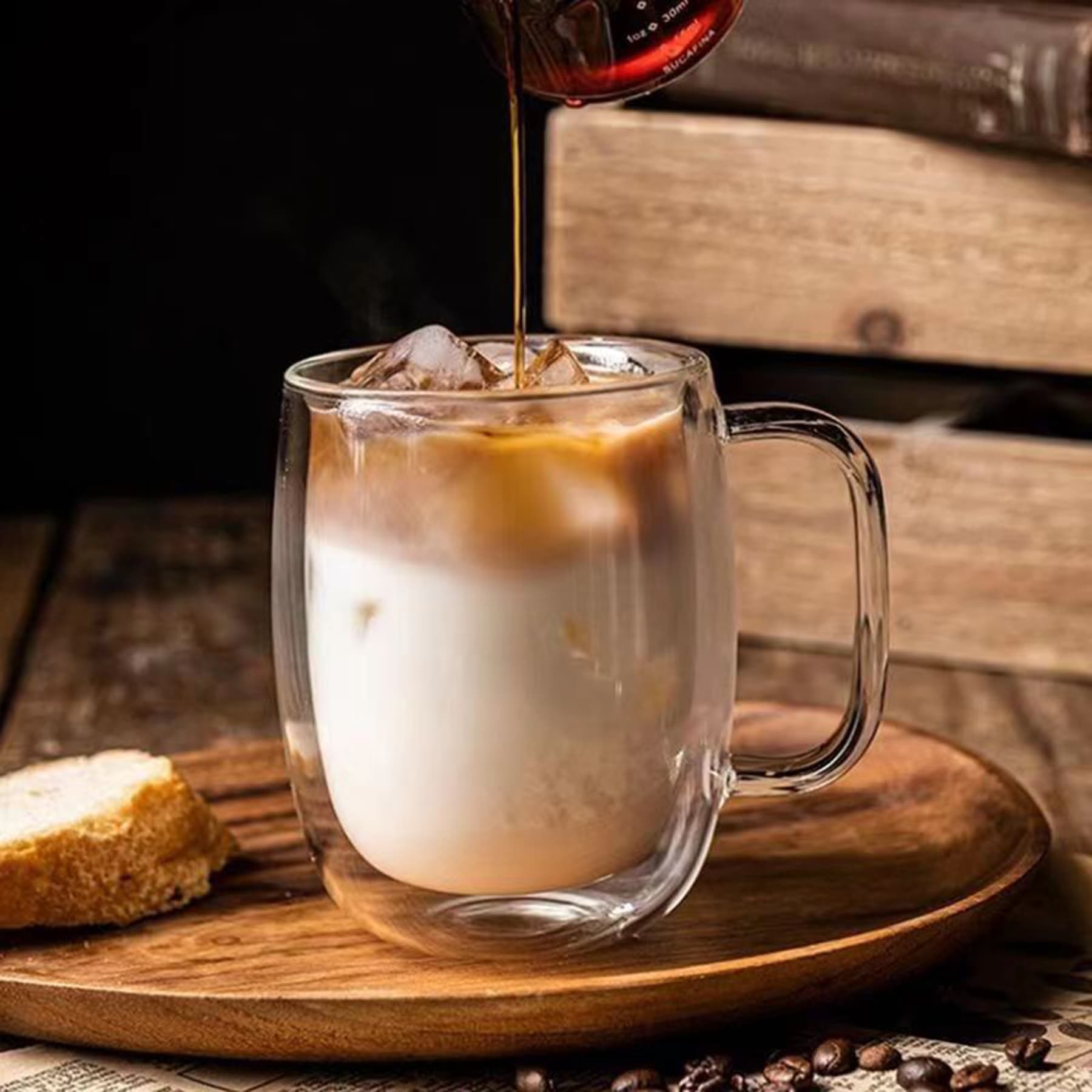 12 oz glass espresso cup with lid and spoon