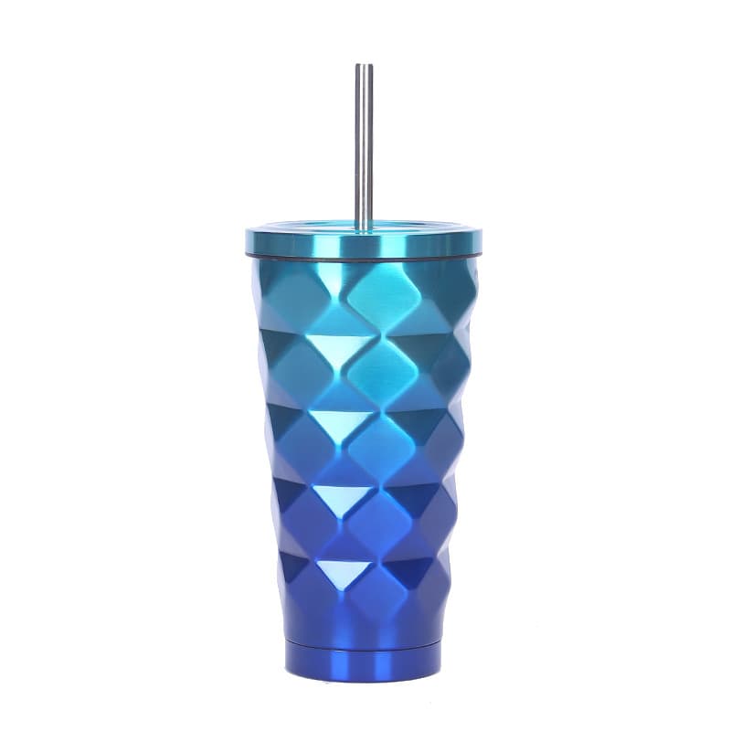 17 oz Stainless Steel Diamond Vacuum Cup with Lid Straw