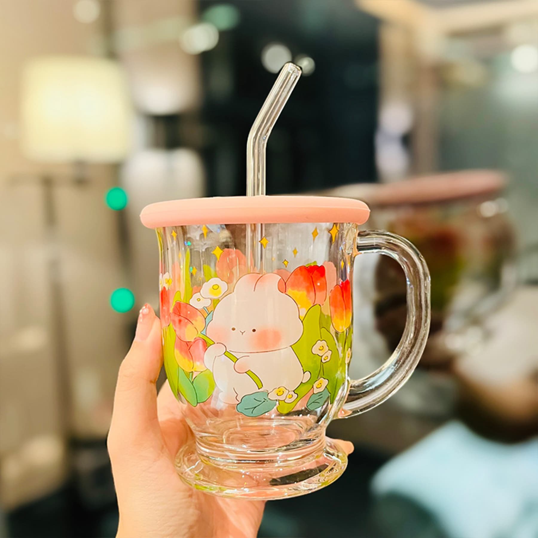 Glass Tumbler with Lid And Straw Reusable Water Cup