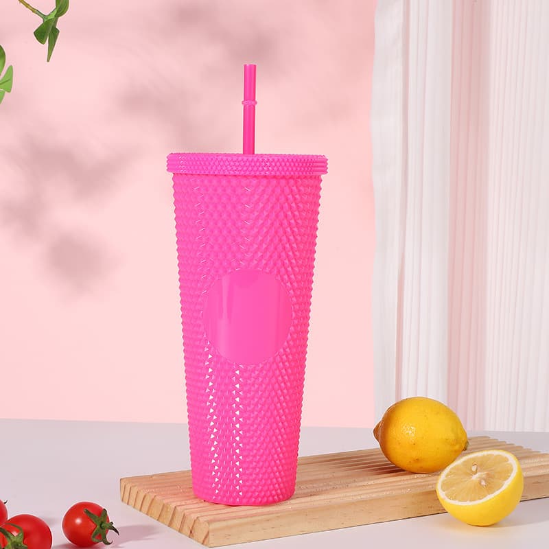 24oz Barbie Pink Plastic Durian Straw Cup