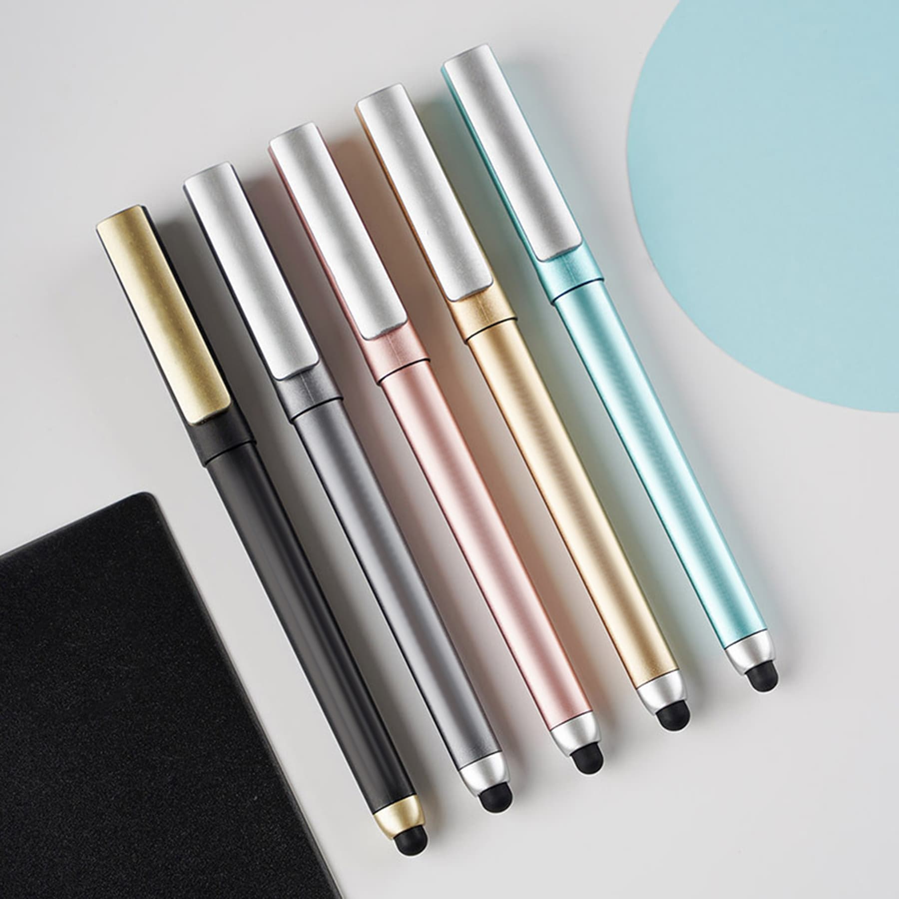 Neutral phone holder pen with colorful barrel and touch screen stylus