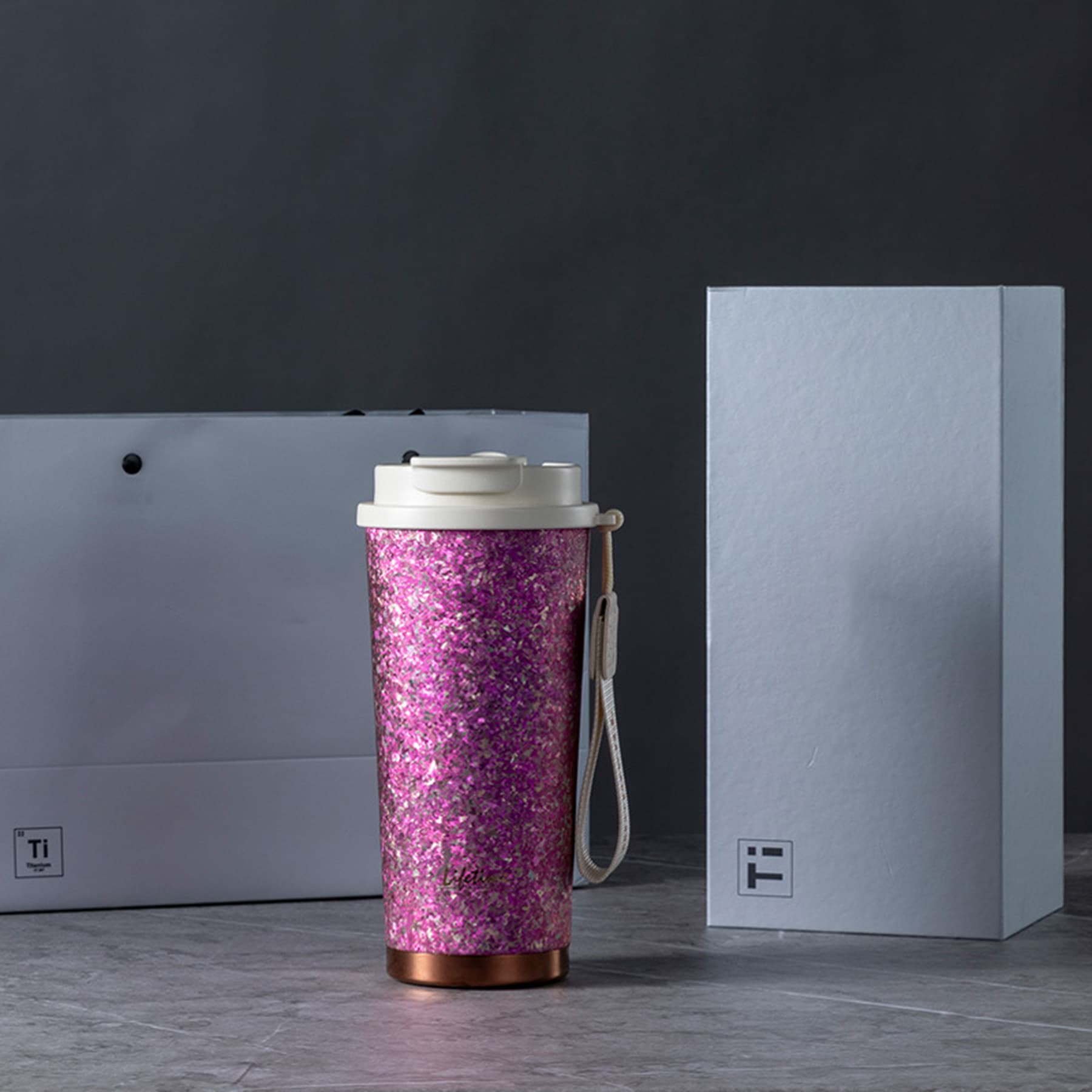 17oz double-walled titanium insulated cup with straw