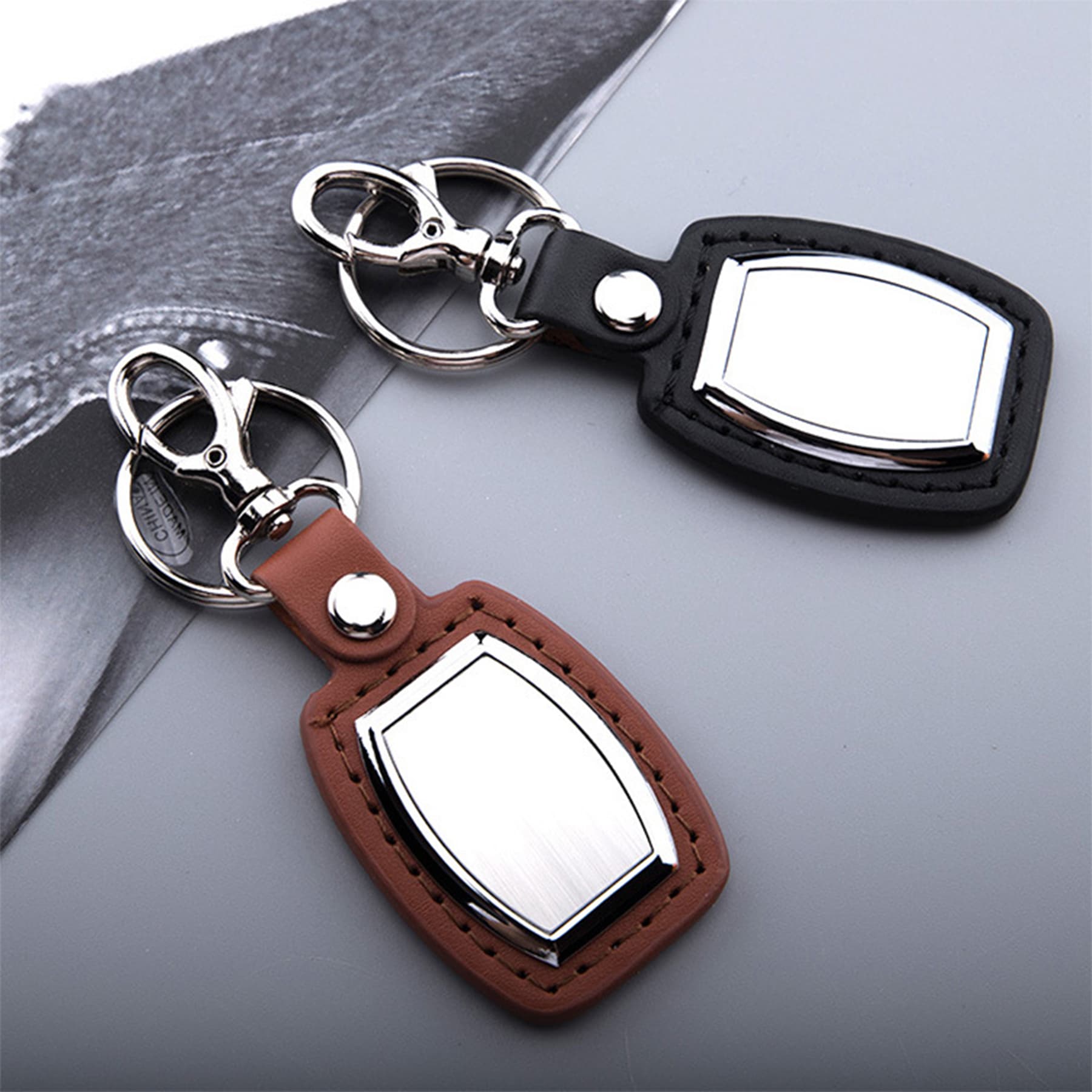 Leatherette Burnished Plate Keychain