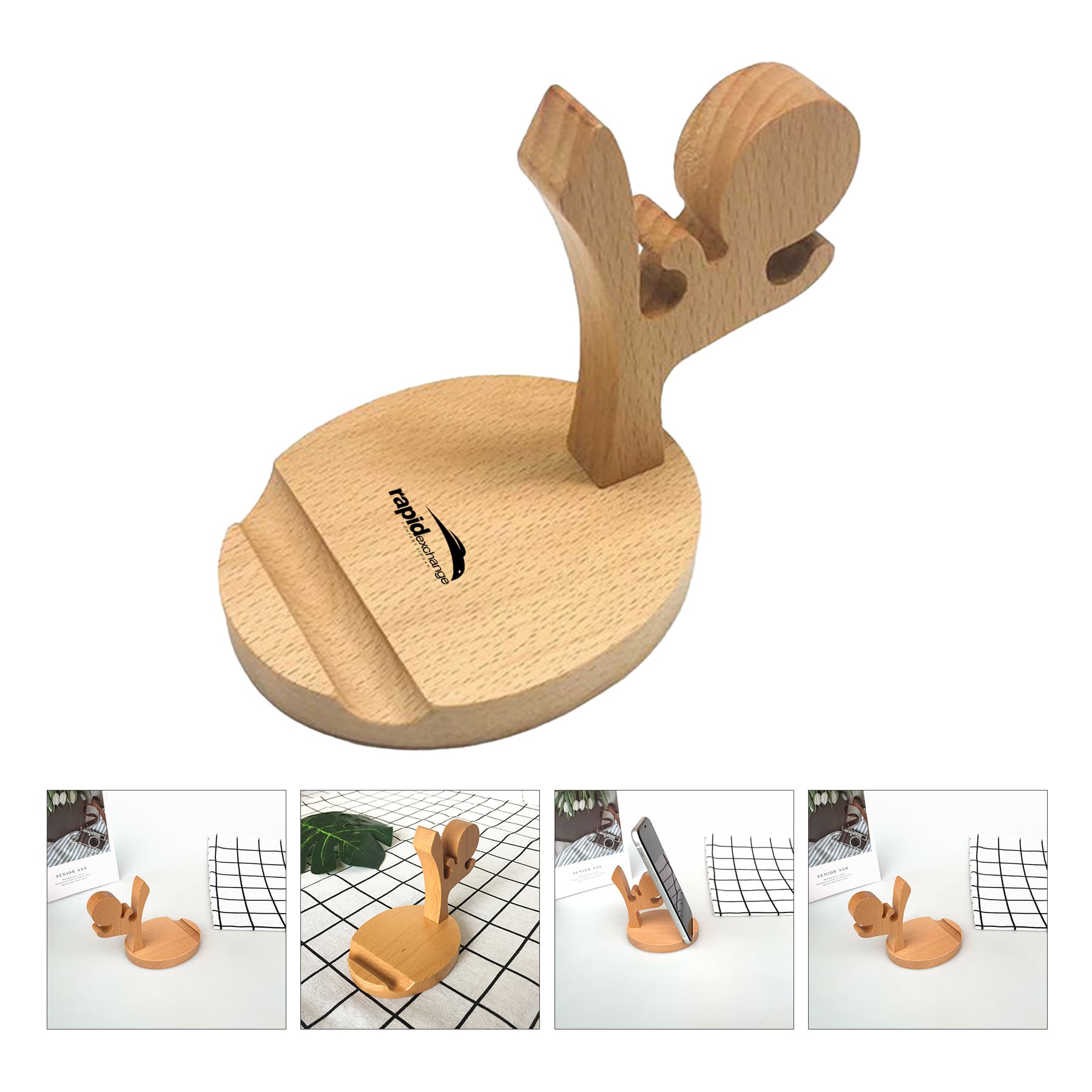 Wooden Kongfu Man Cell Phone Holder Tablet Stand