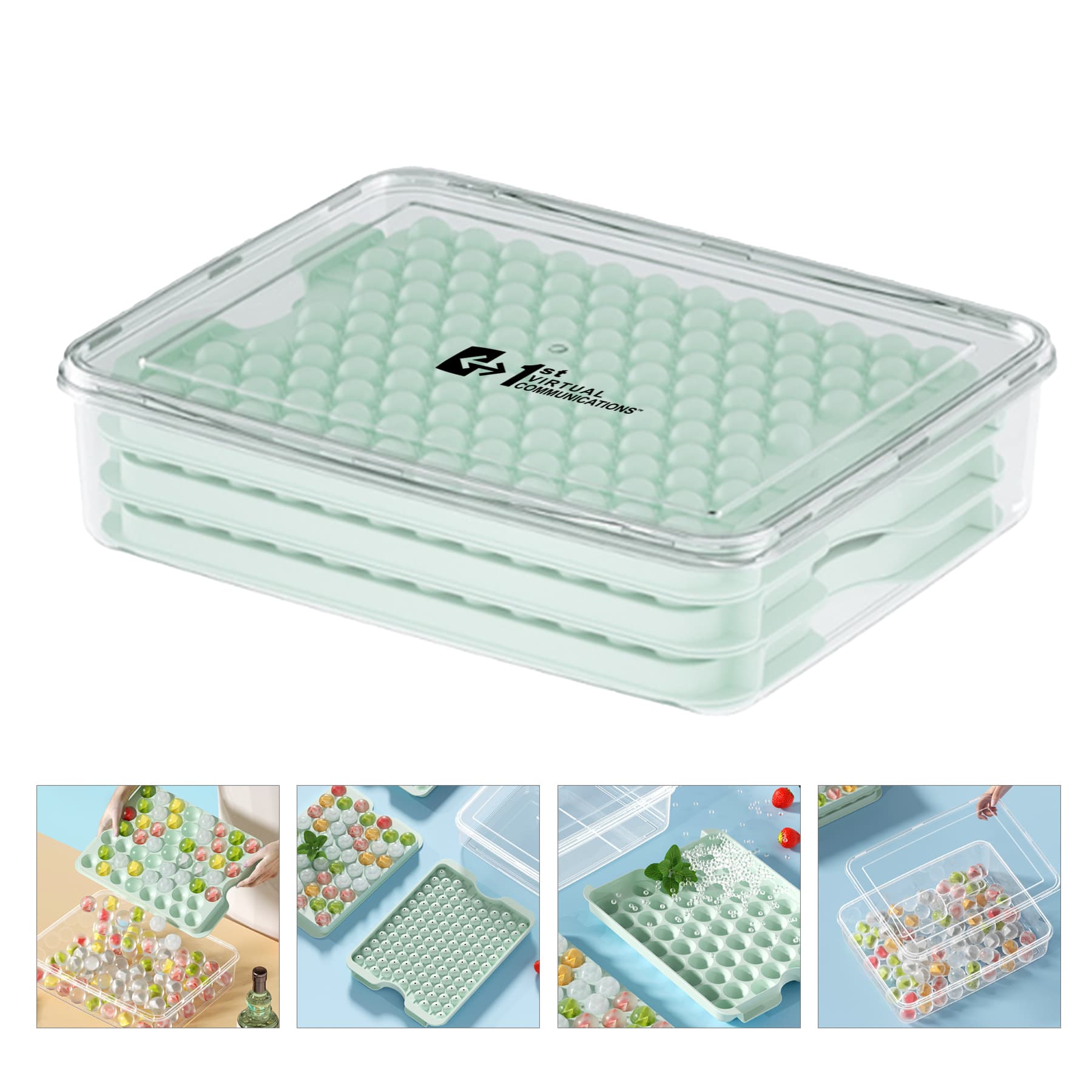 Mini Ice Cube Tray with Lid and Bin- 123X2 Pcs