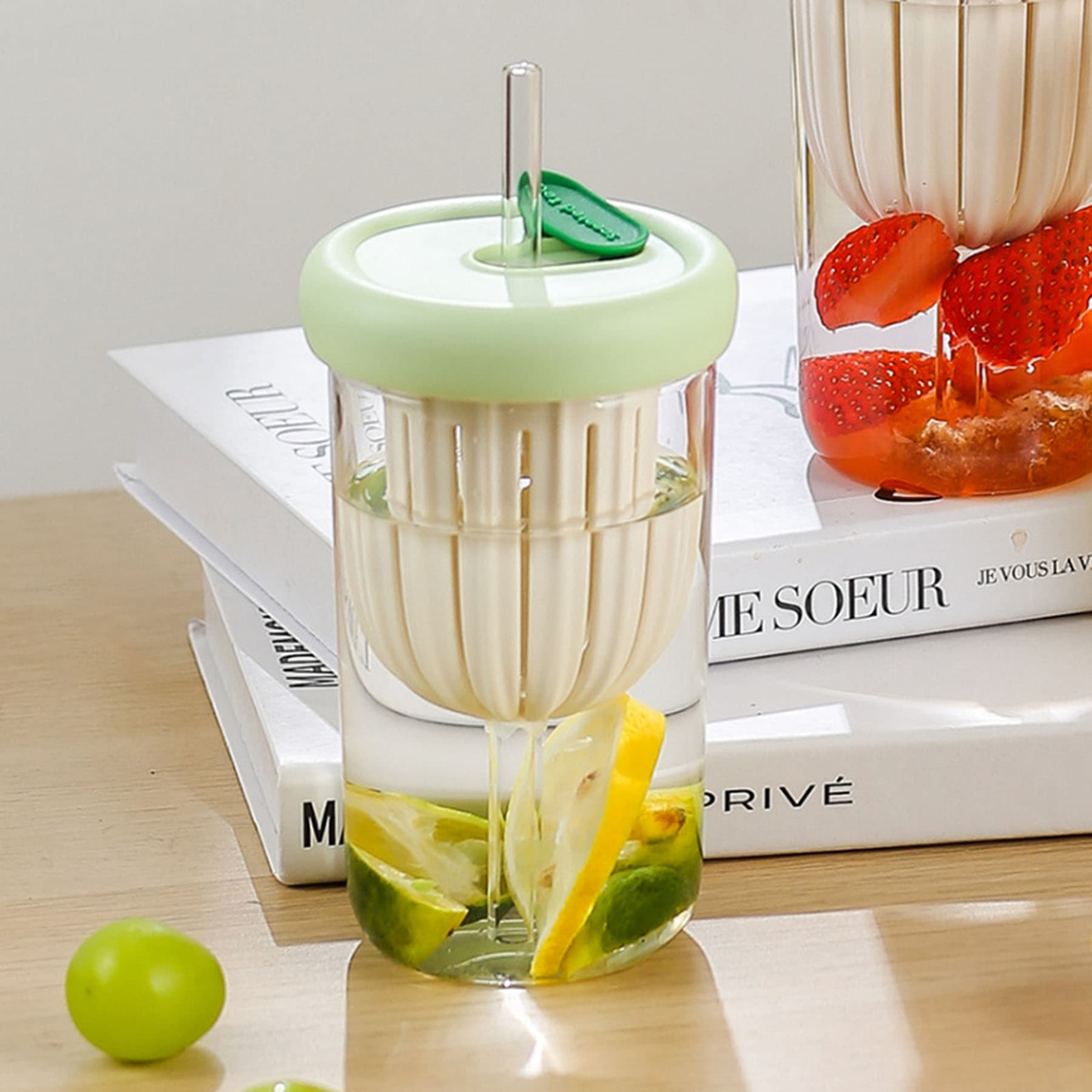 Glass straw cup with filter lids