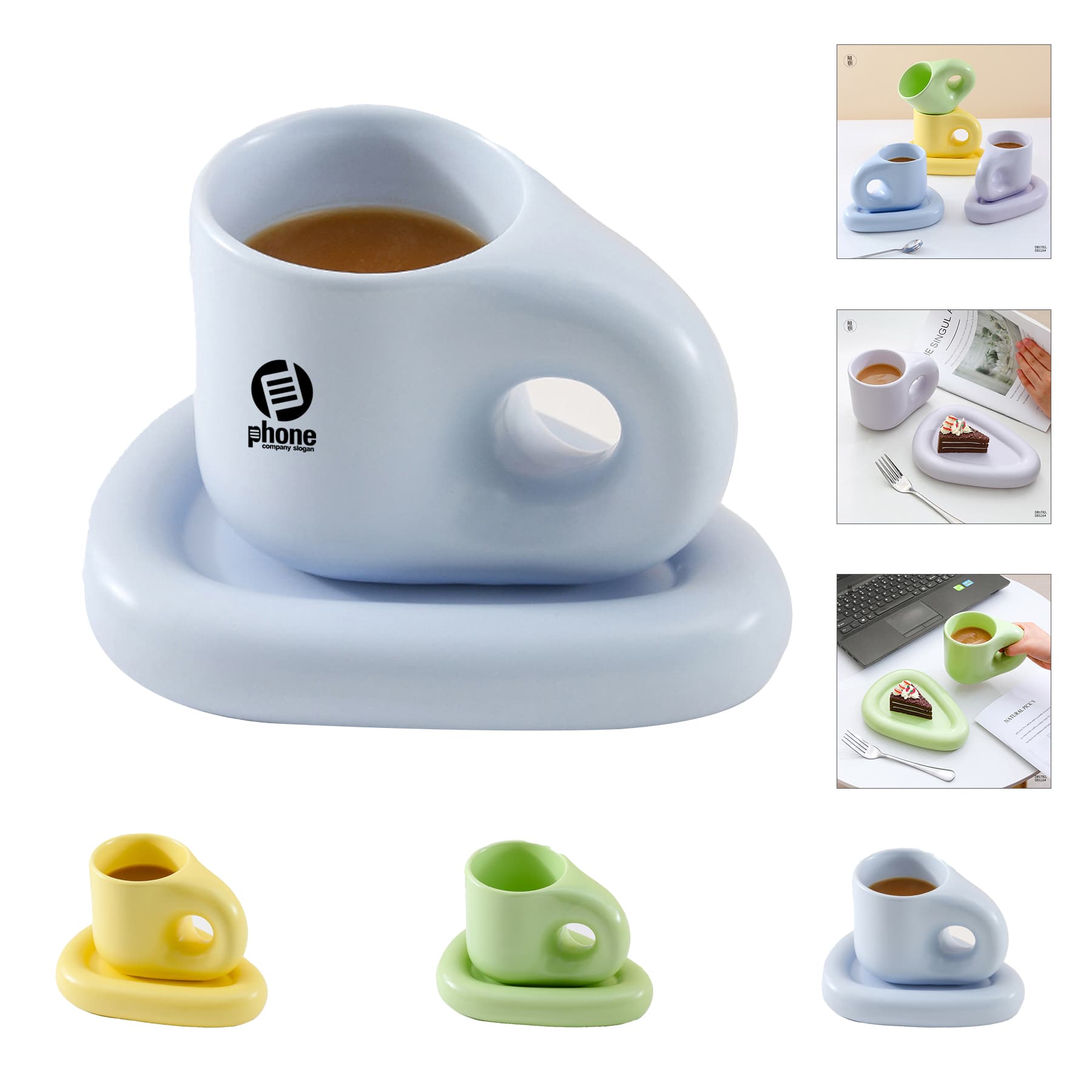 Custom 10 OZ. Ceramic Tea Cup Coffee Mug with Saucer Set