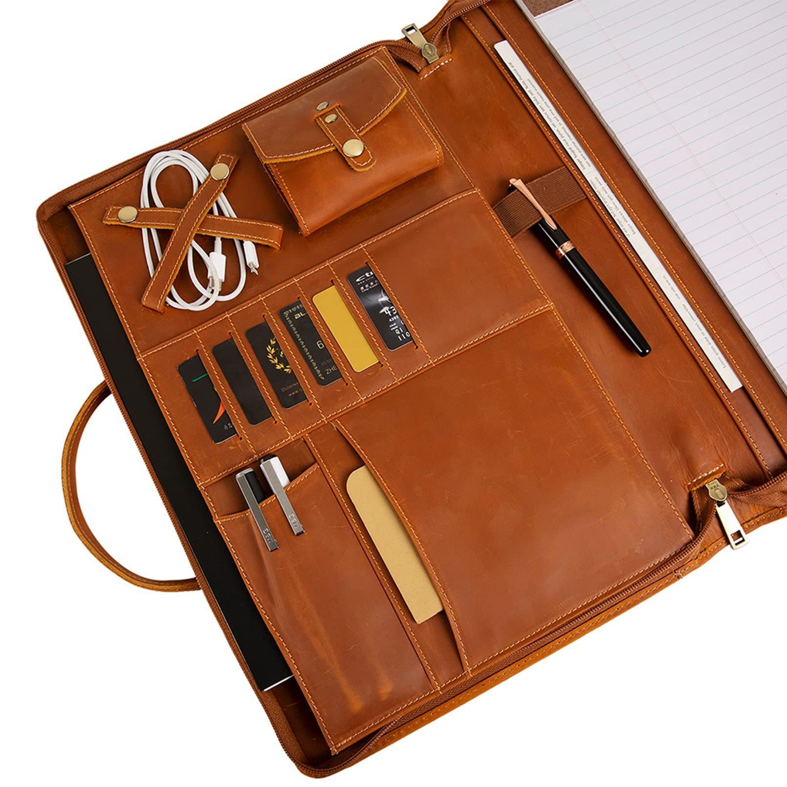 Personalized Genuine Leather Portfolio with Handle