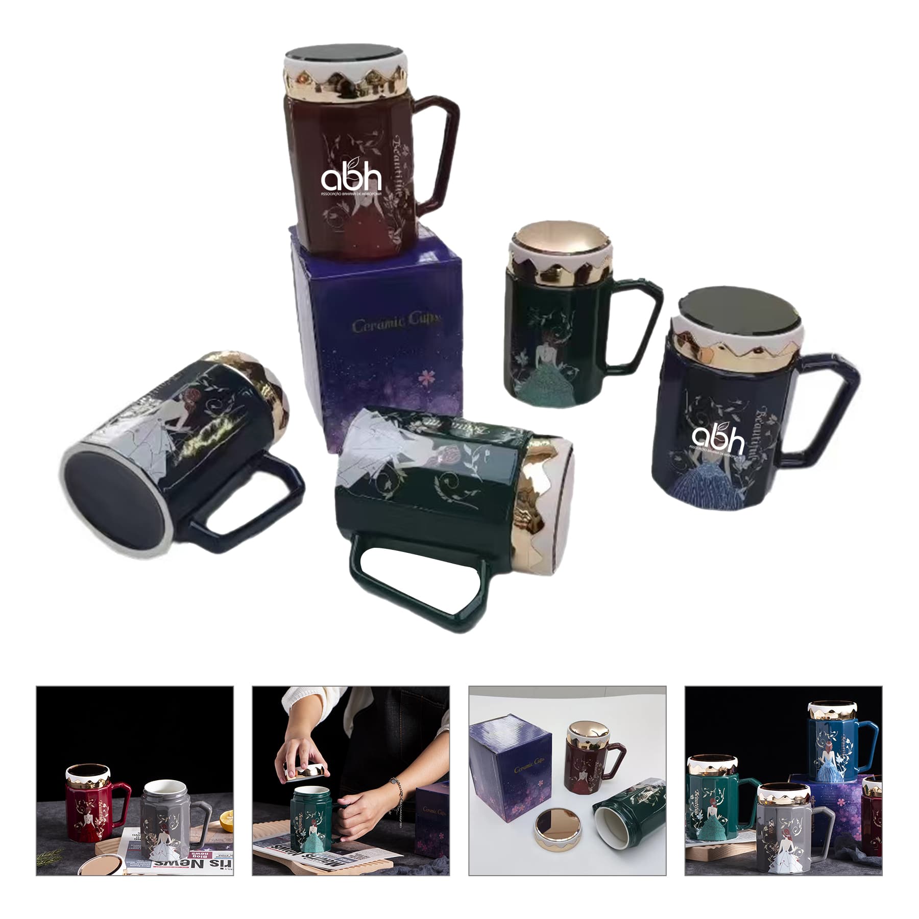 16 oz Mirror Lid Ceramic Milk Mug