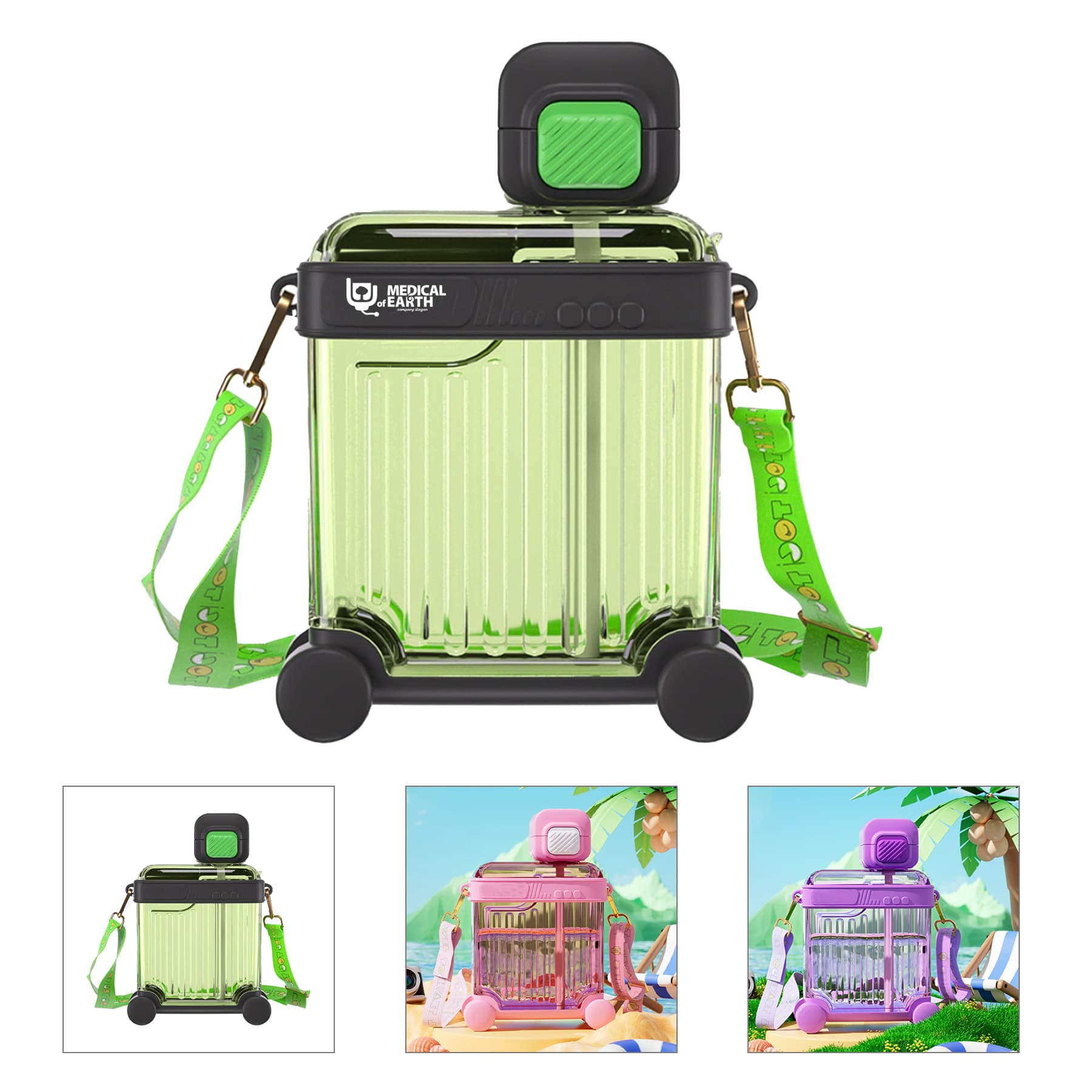 Creative Cute luggage straw water bottle Sports Travel Cup