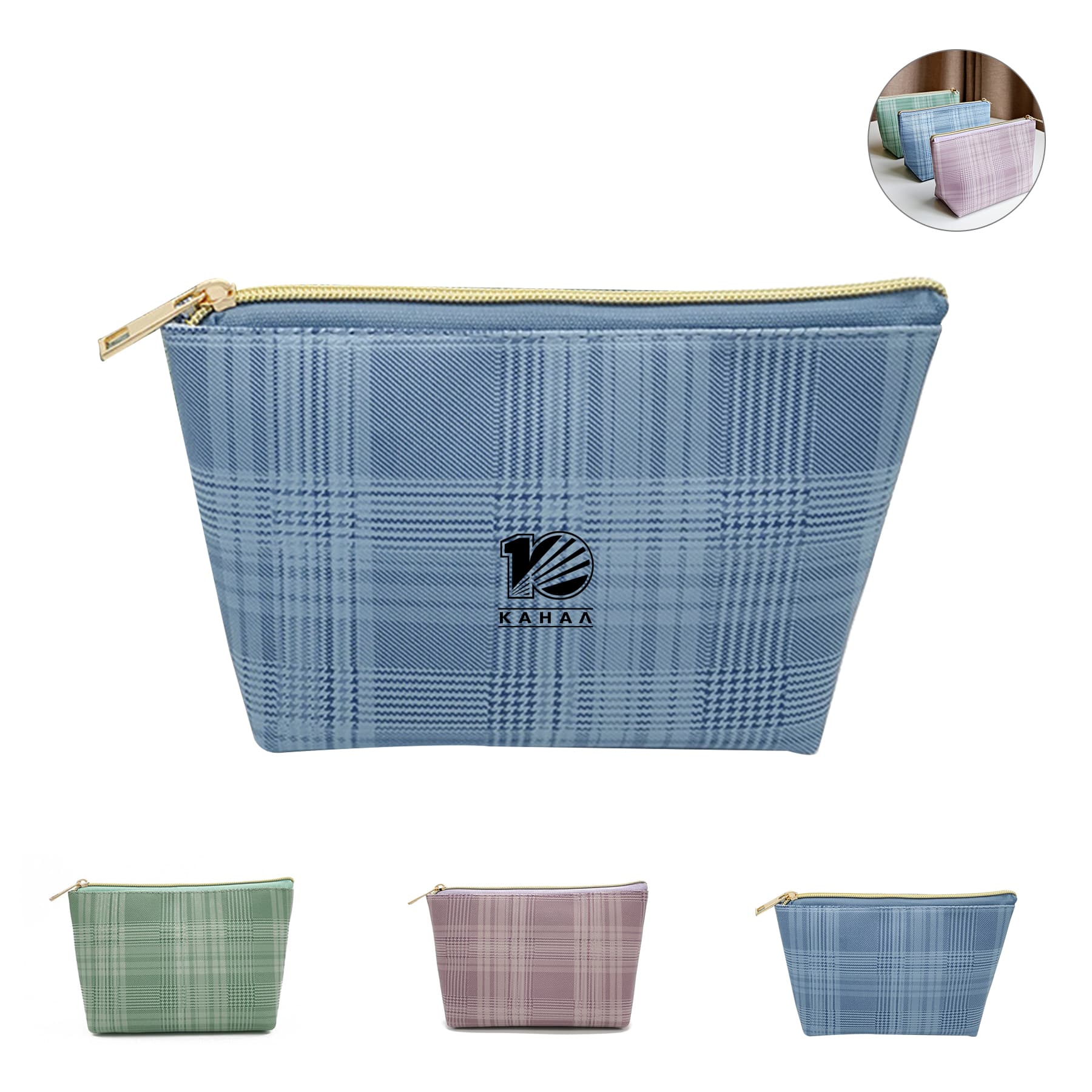 Plaid Makeup Organizer Cosmetic Bags