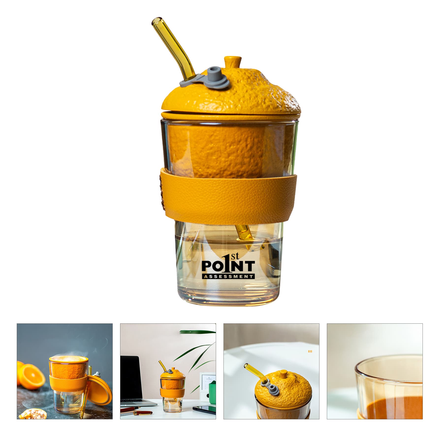 Portable Durable Drinking Tumbler orange glass cup with li