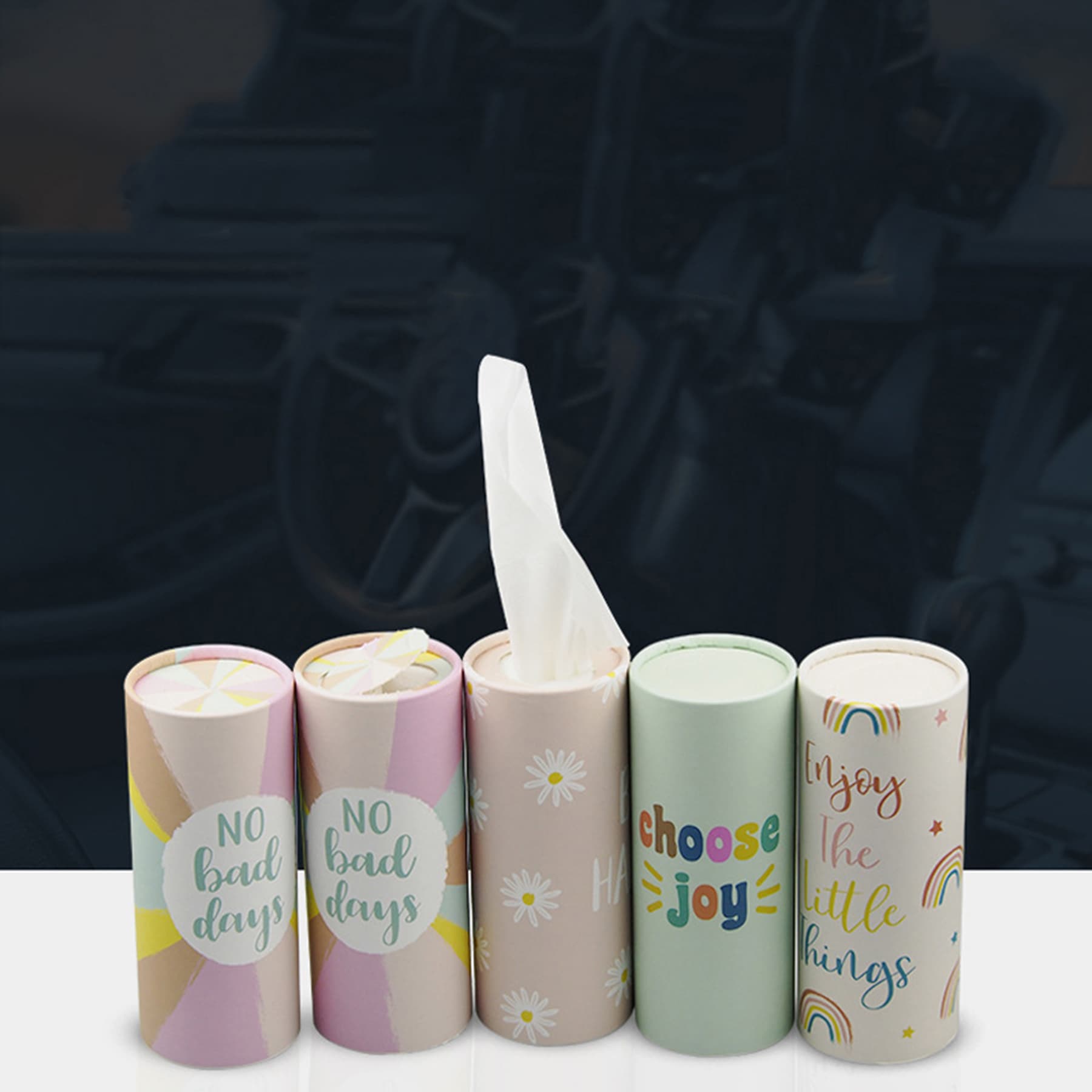 Cylinder Tissue Canister w/ Facial Napkin