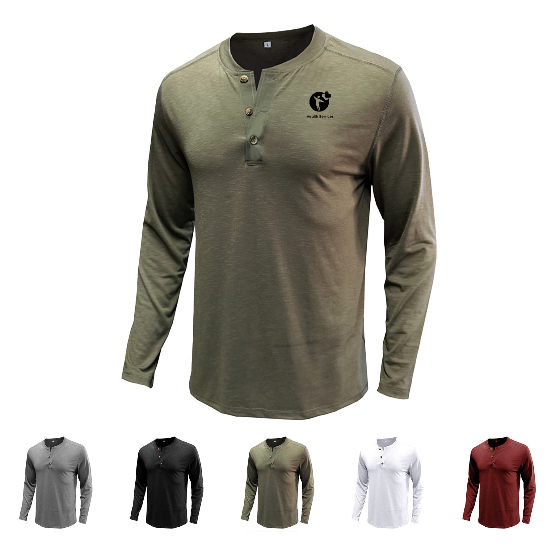 Men Round Long Sleeve Henley Shirt