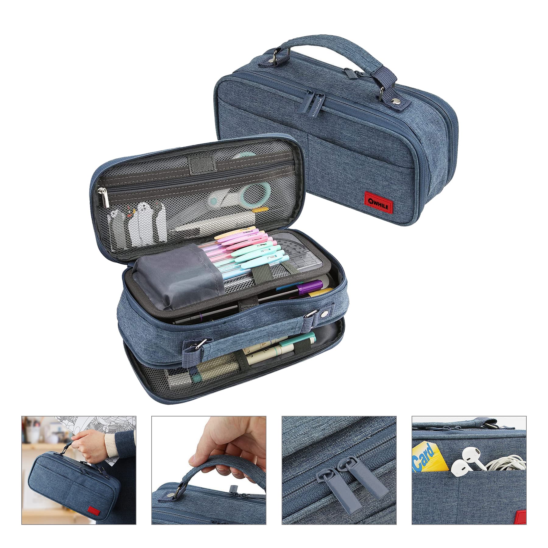 Large Capacity Pencil Case Double Zipper Storage Bag
