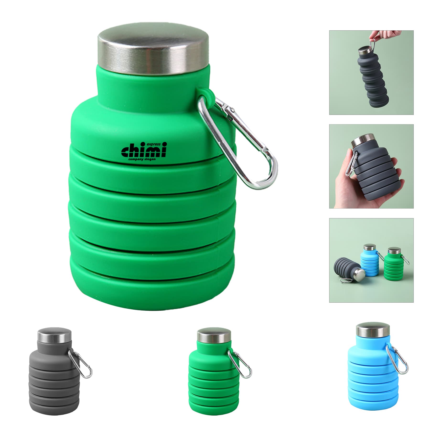 17Oz Collapsible Silicone Bottle With Carabiner