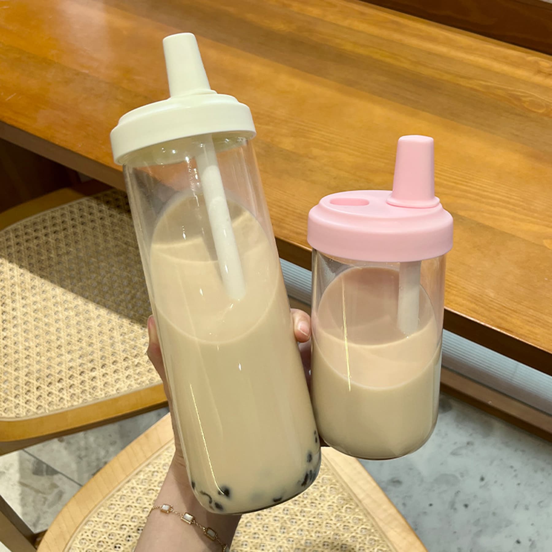 17-ounce glass cup with straw, milk tea cup