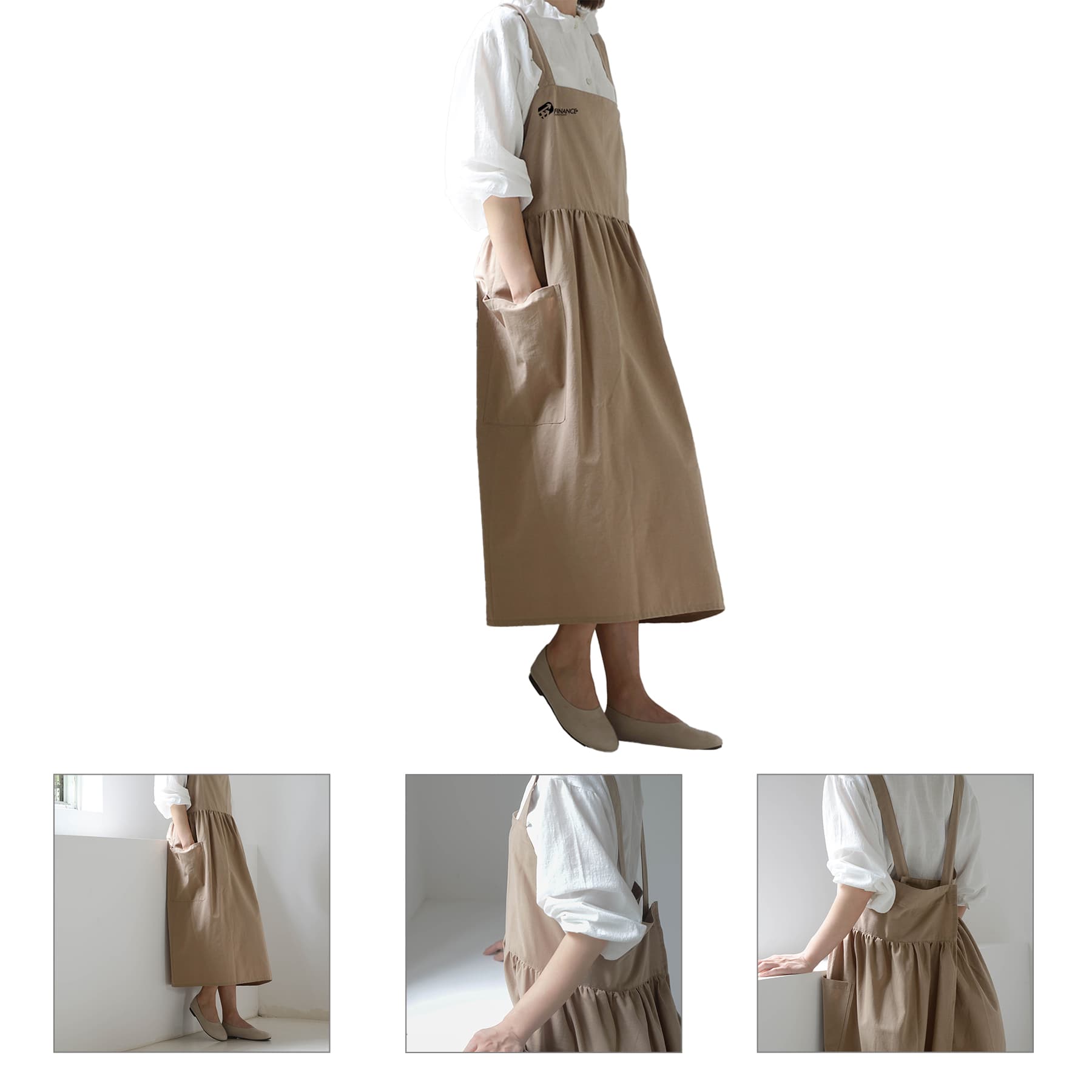 Cotton Linen Cross Back Apron with Pockets