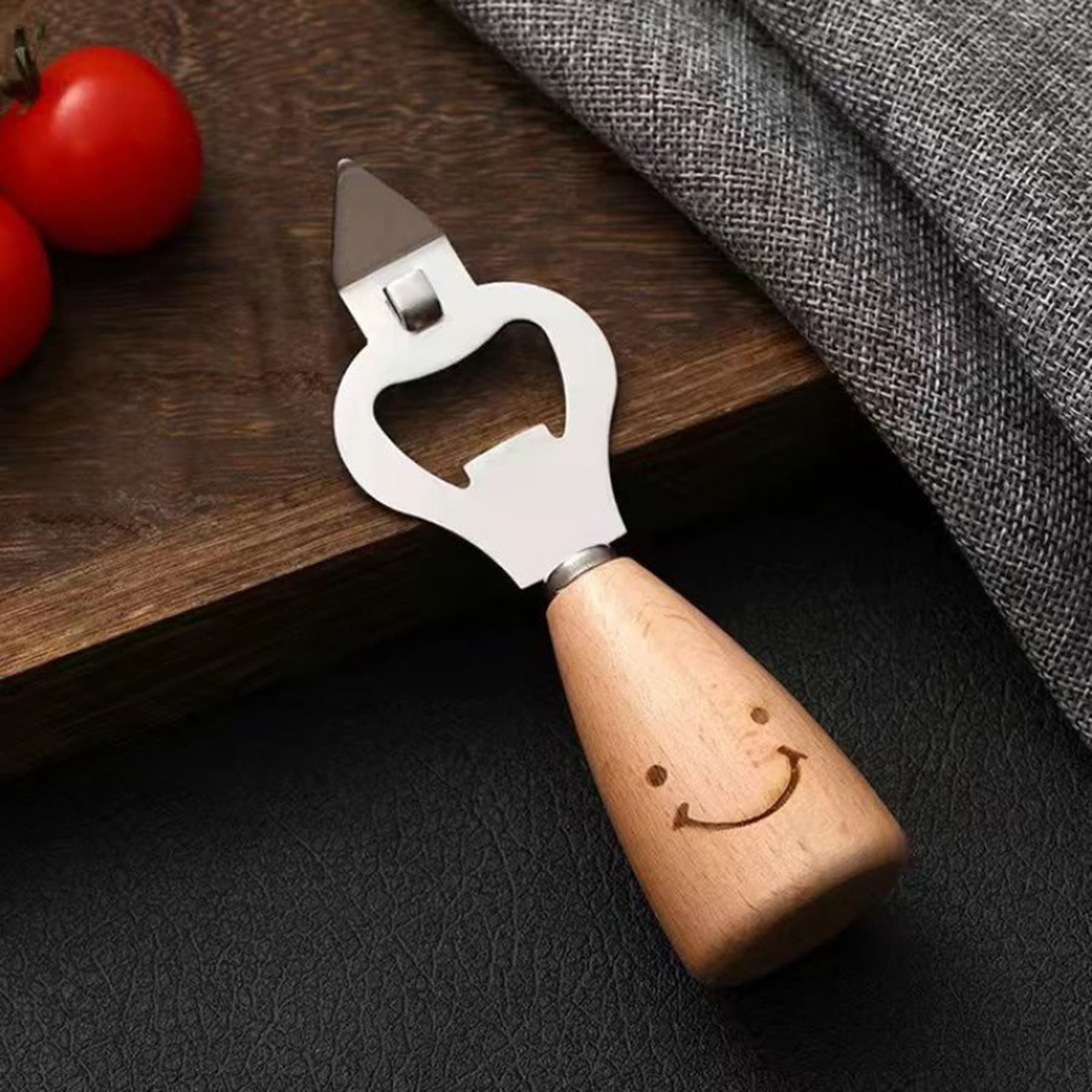 Wooden handle stainless steel bottle opener
