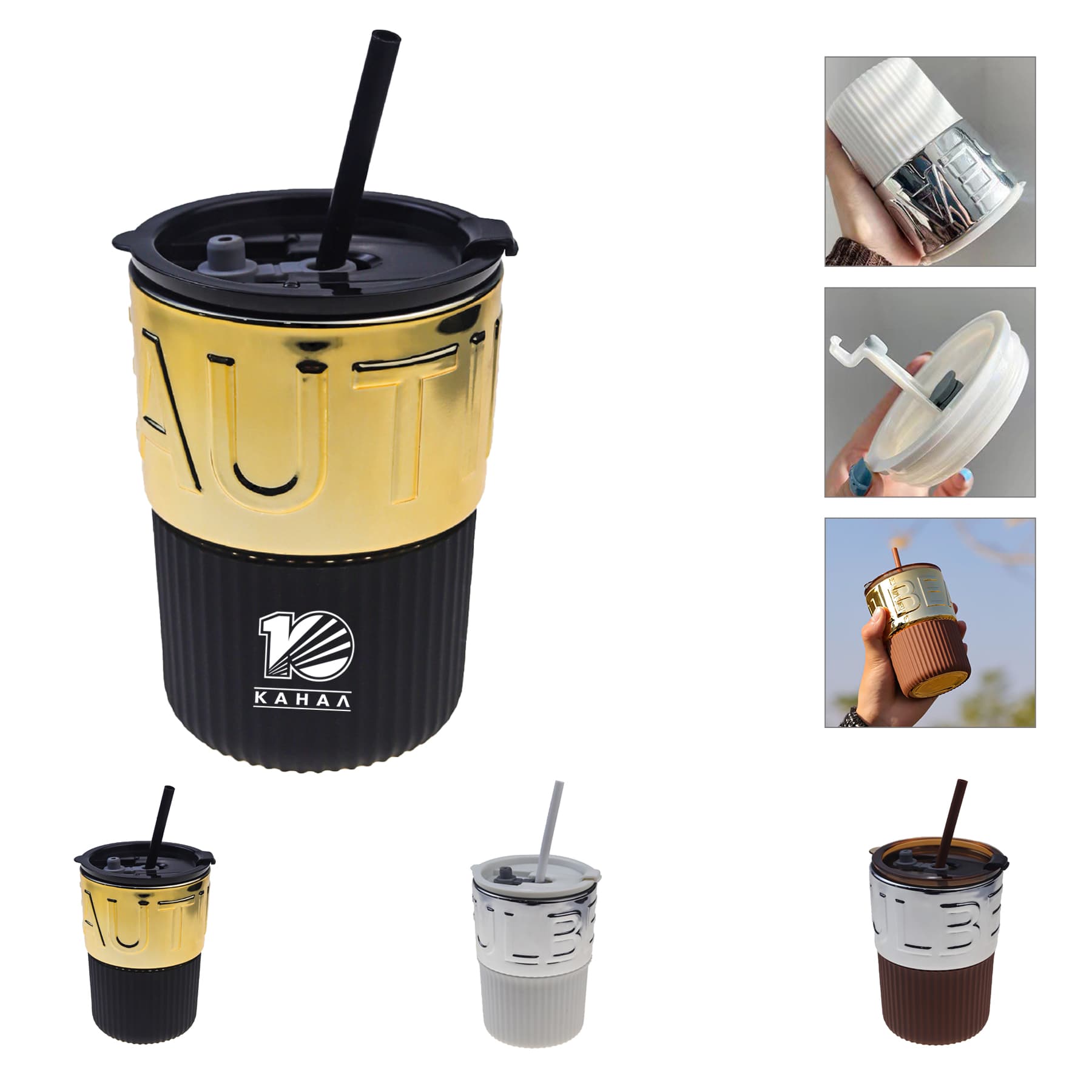 Glass straw Iced Coffee Cup With Lid