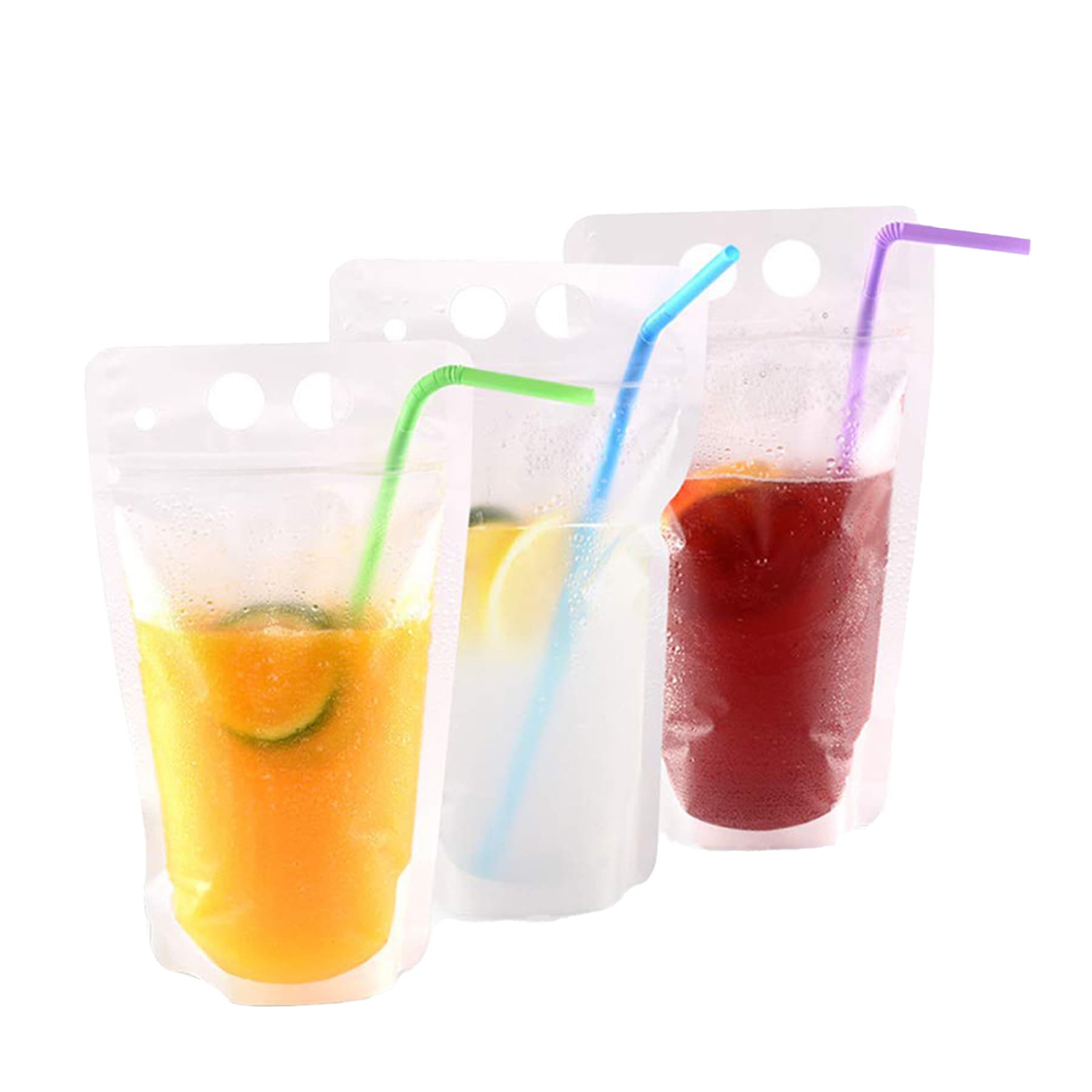 Hand-Held Drinking Pouches Stand Up Bags W/Straw