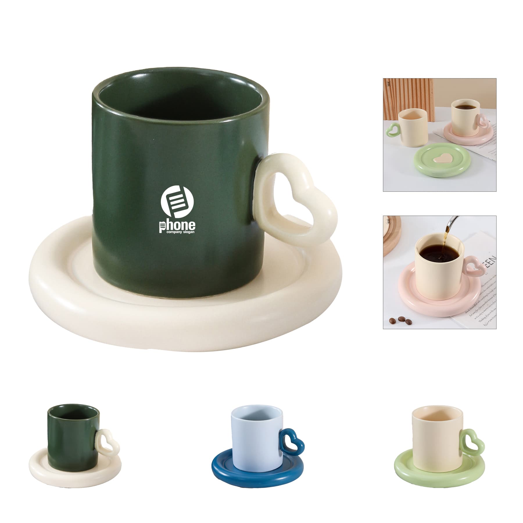 Custom 8 OZ. Ceramic Tea Cup Coffee Mug with Saucer Set