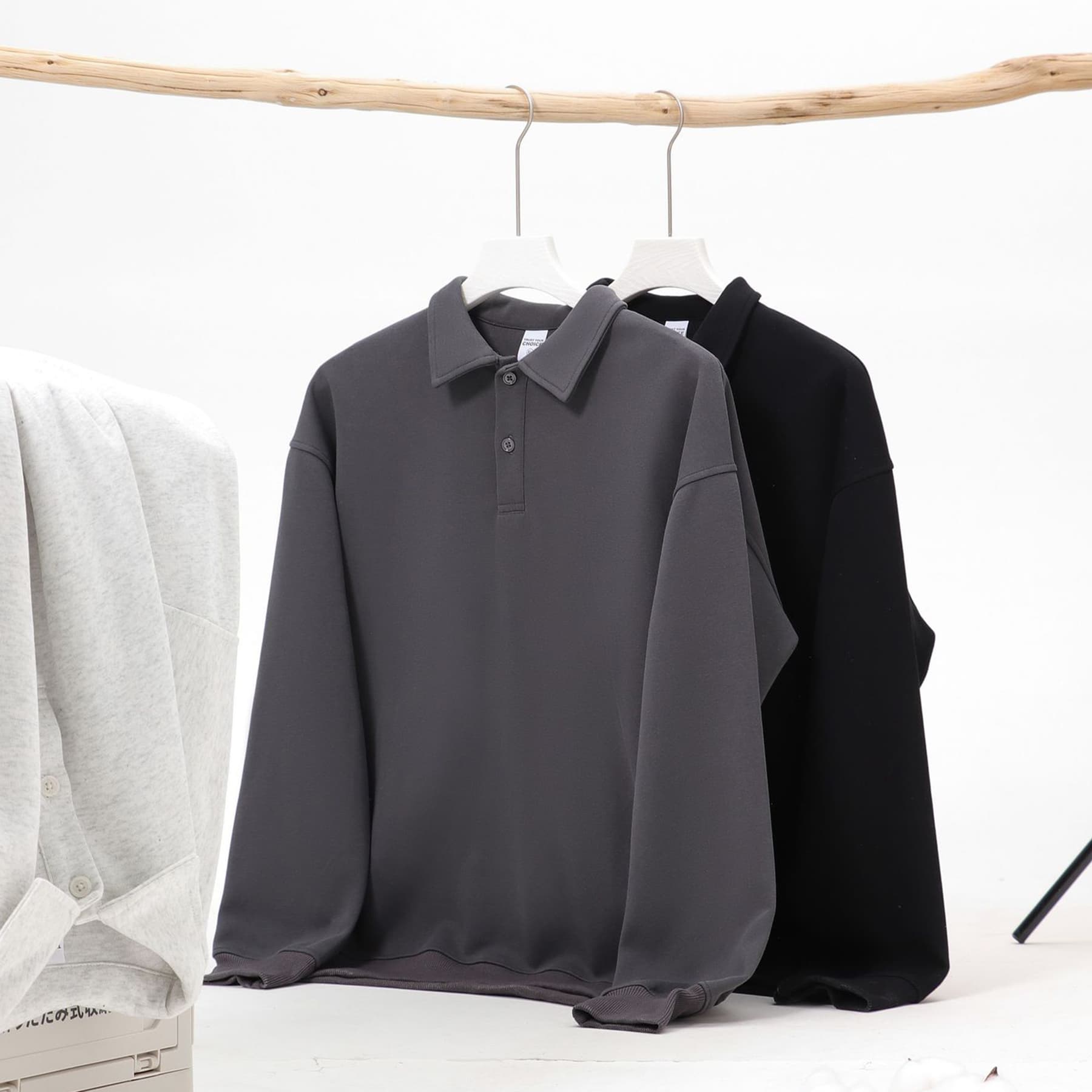 350g pure cotton polo collar sweatshirt