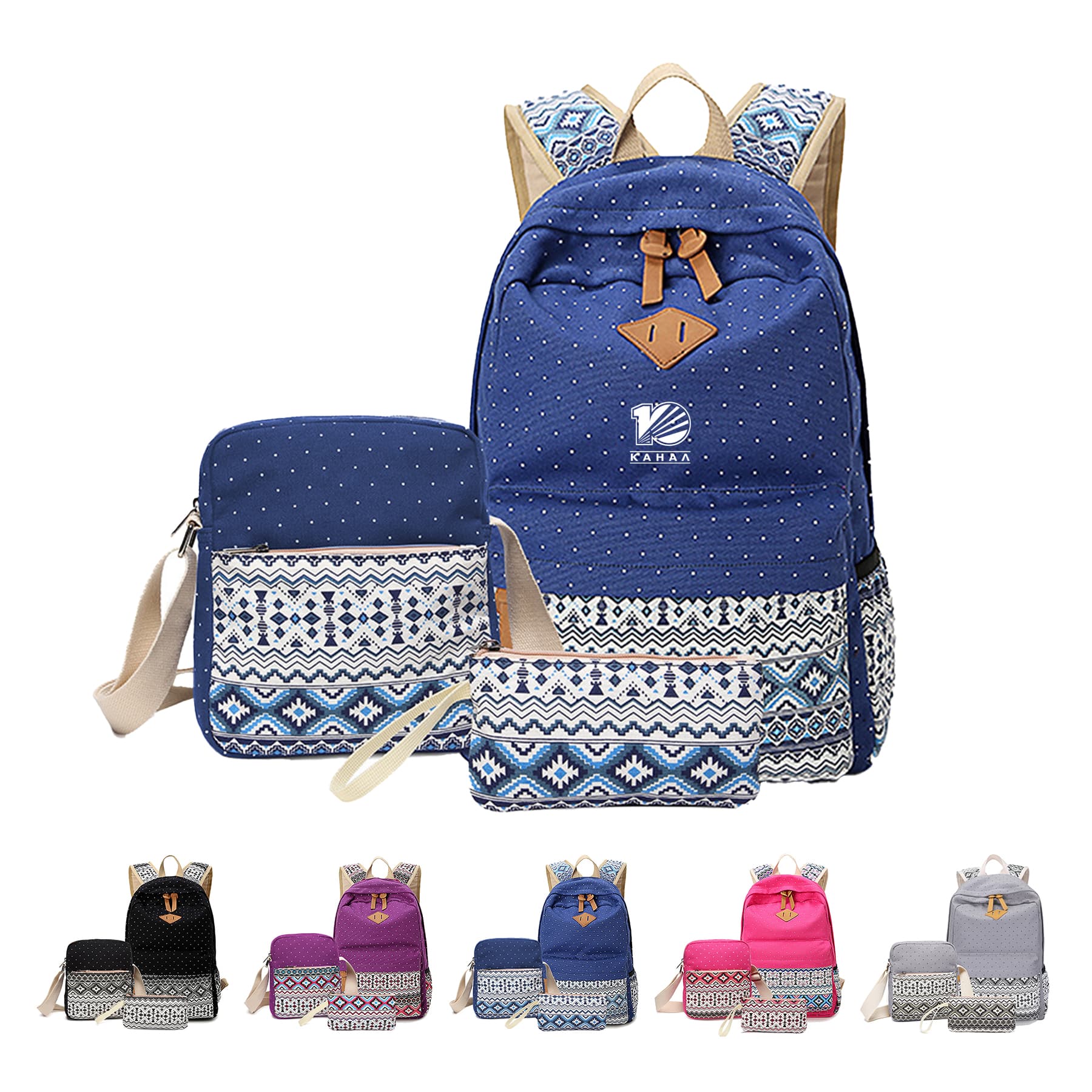 Leisure Canvas Backpack Lunch Bag Pencil Bag Set