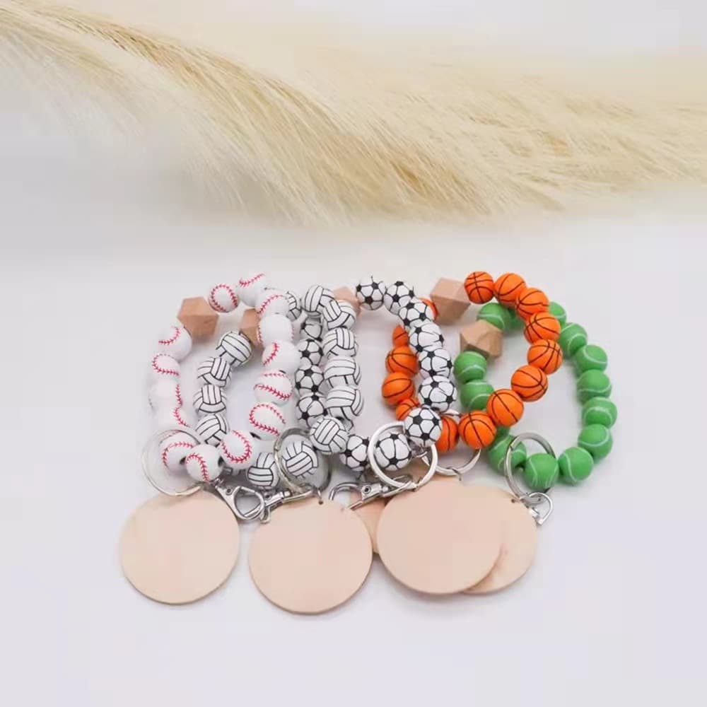 Wooden Ball Bracelet Keychain