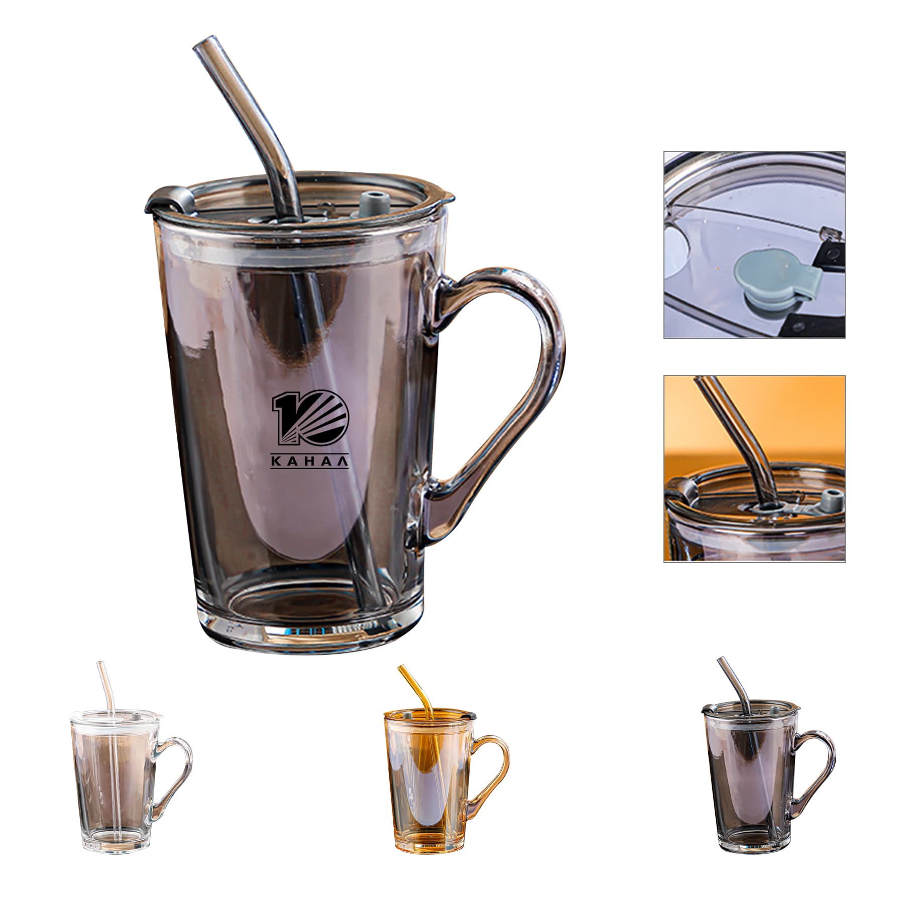 15oz Glass Tumbler With Straw And Handle