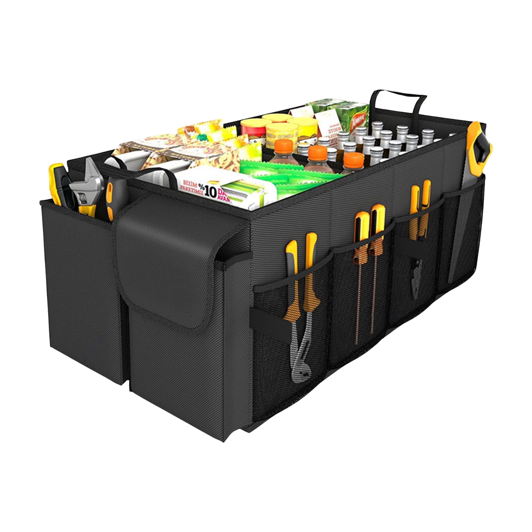 Car Trunk Organizer - Foldable, for SUV and Sedan, Sturdy, Black, 2 Compartments