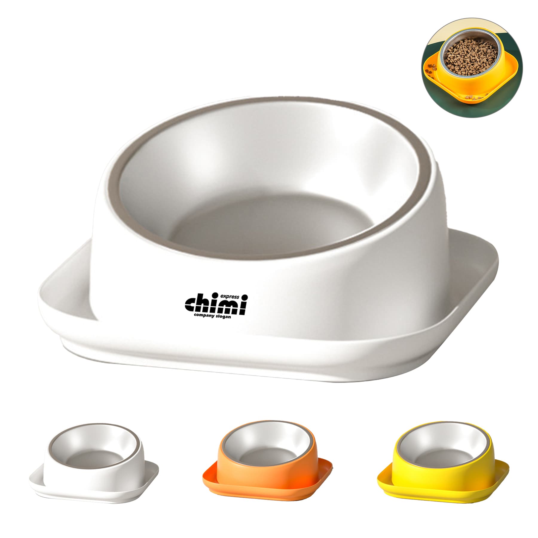 Tilting stainless steel cat food bowl