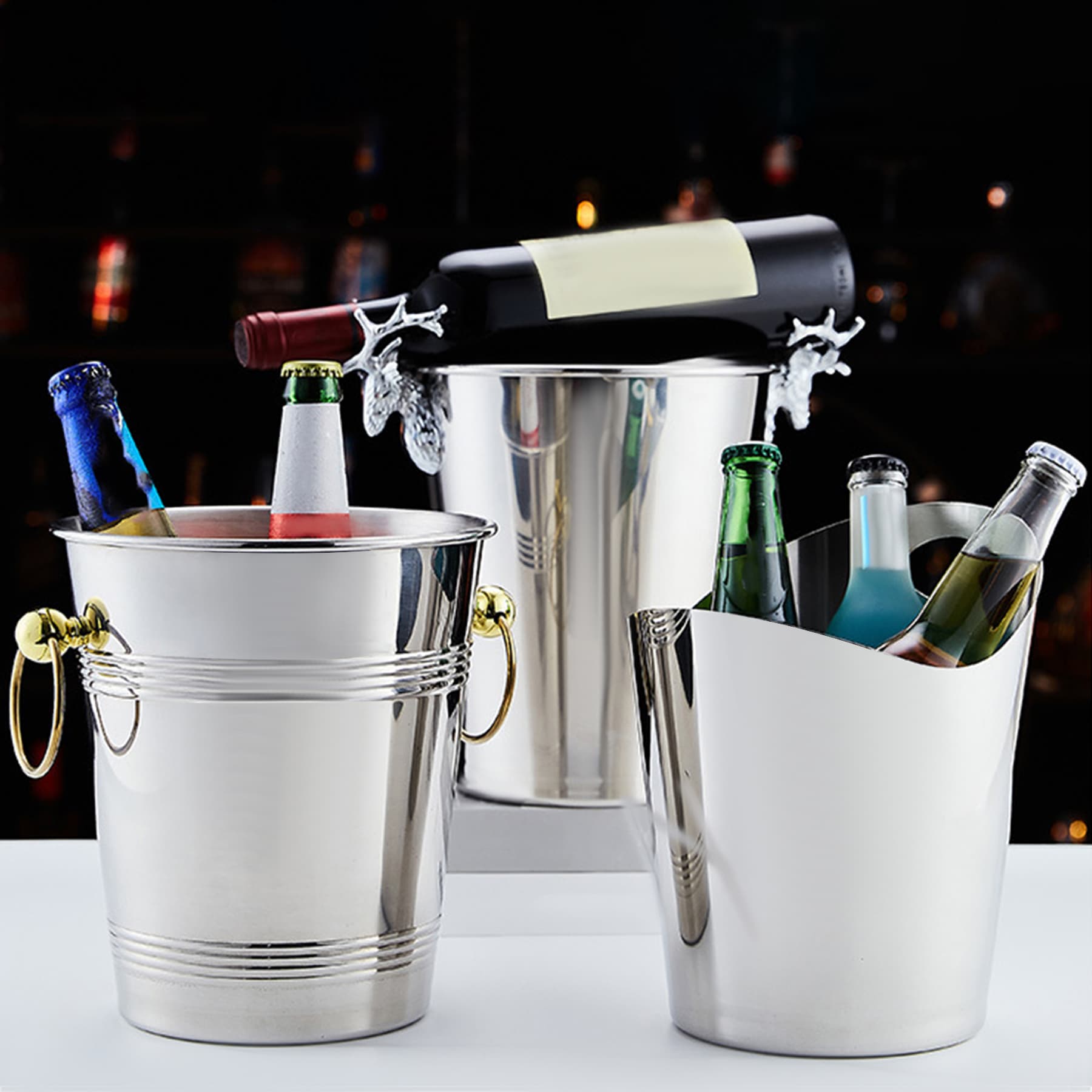 Stainless steel champagne and beer ice bucket