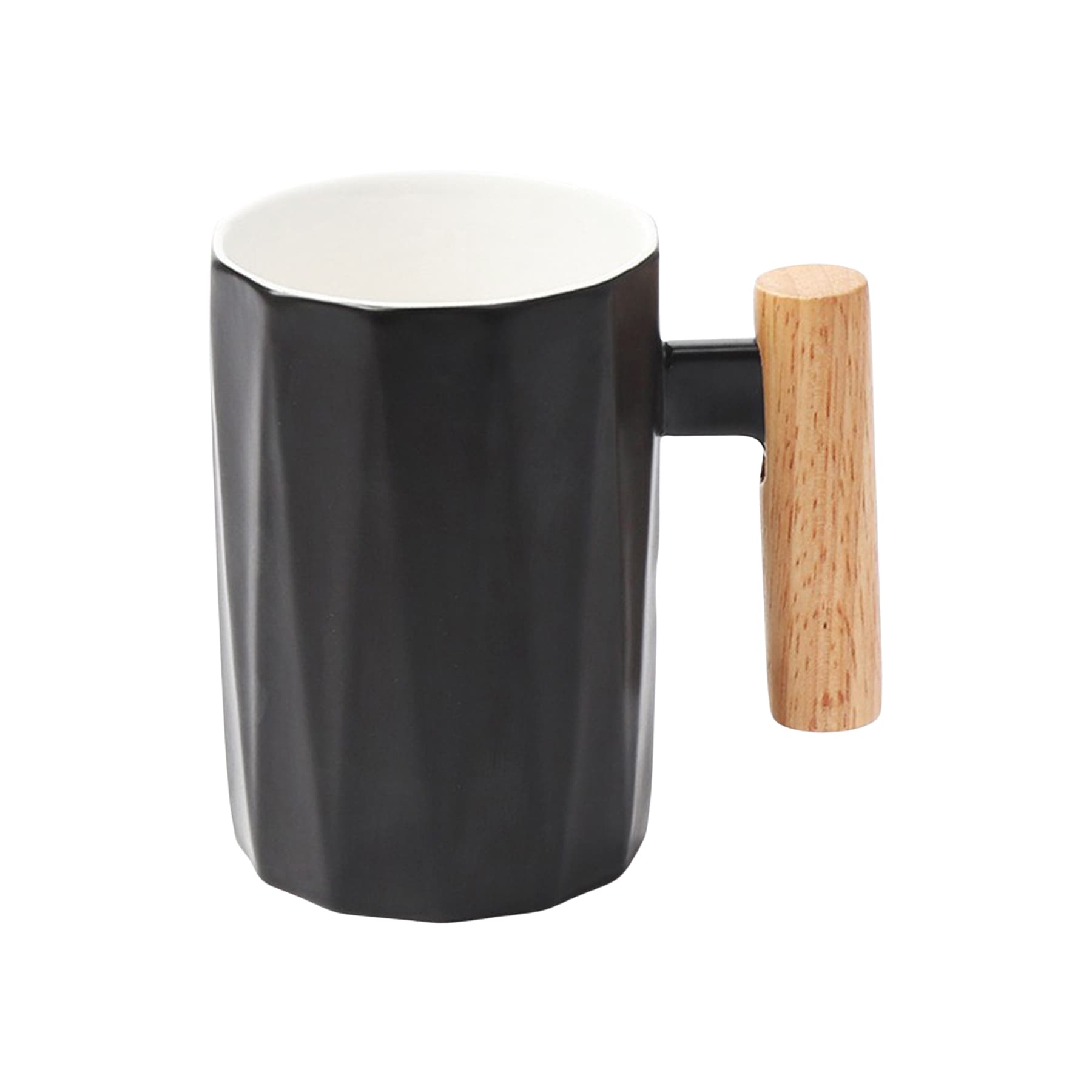 13OZ Geometric Shape Wooden handle Ceramic Cup Set