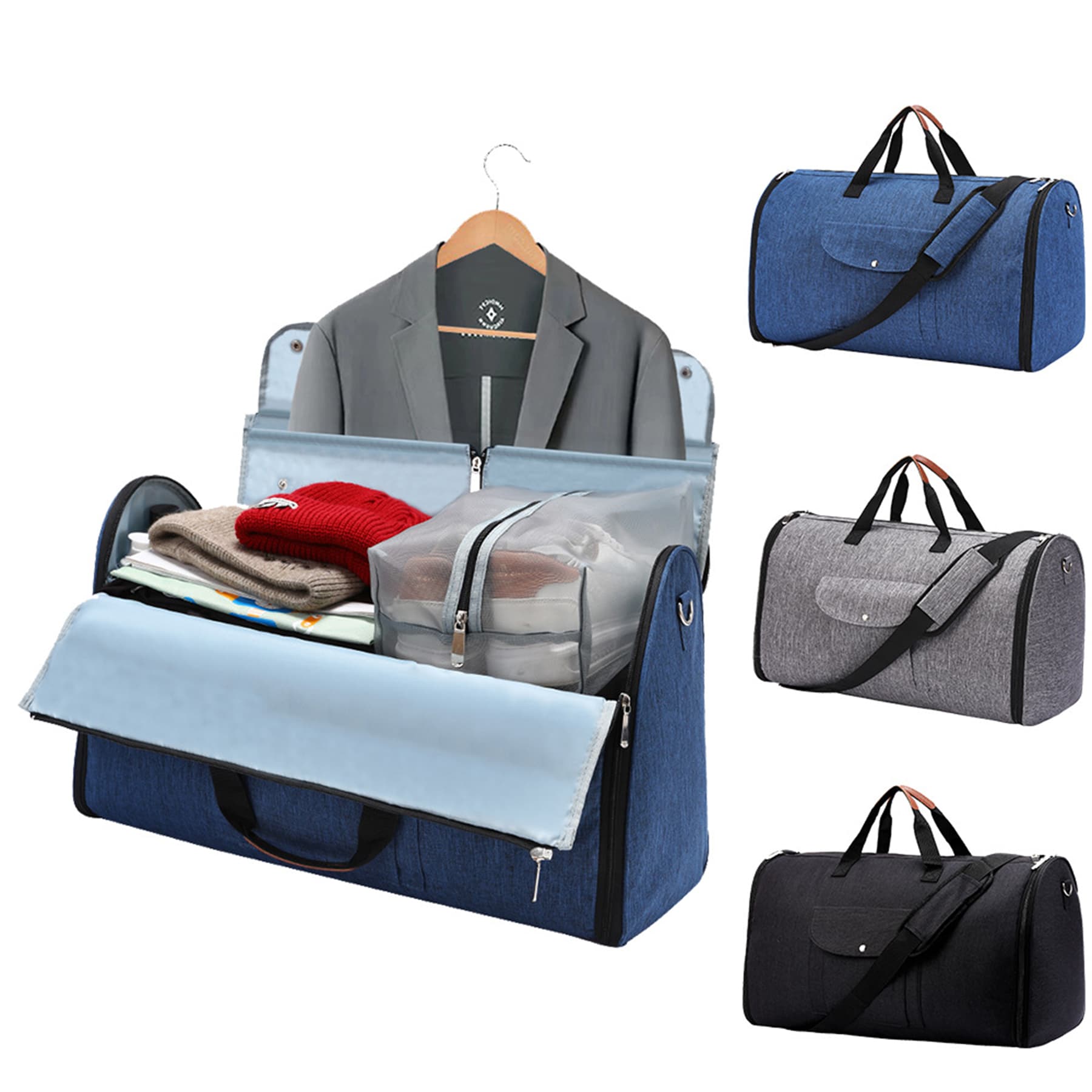 Convertible Garment Duffel Bag with Shoe Pouch for Travel