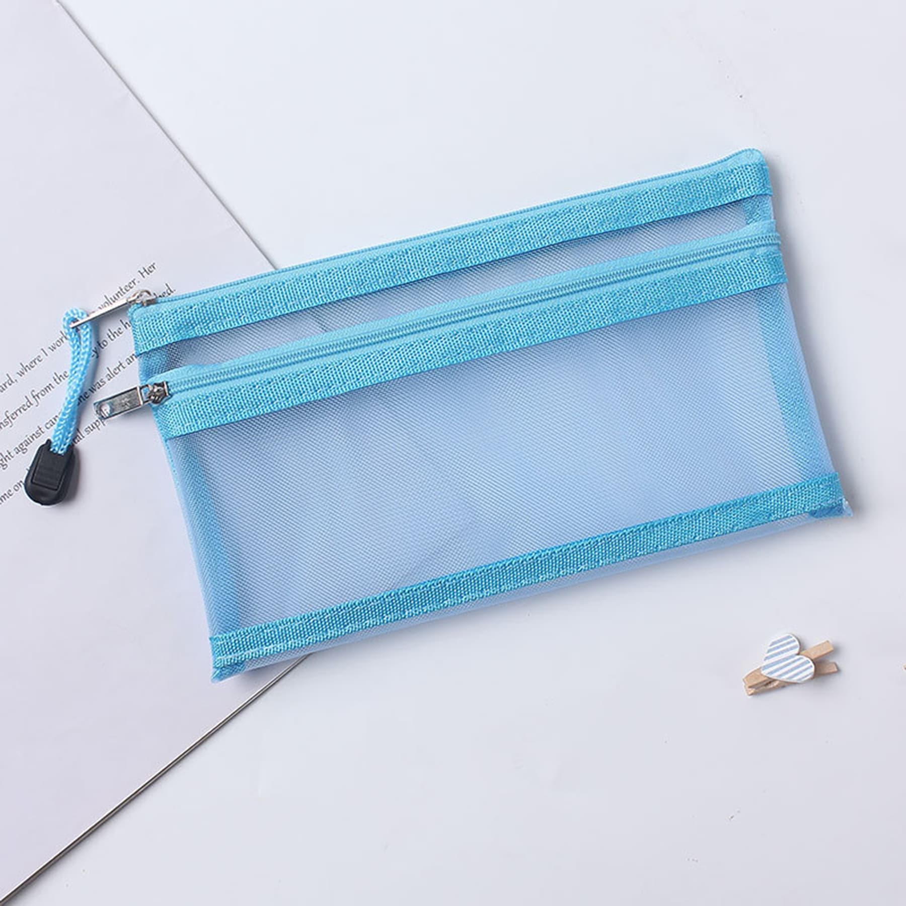 Nylon Mesh Cosmetic Bag with Double Zippers