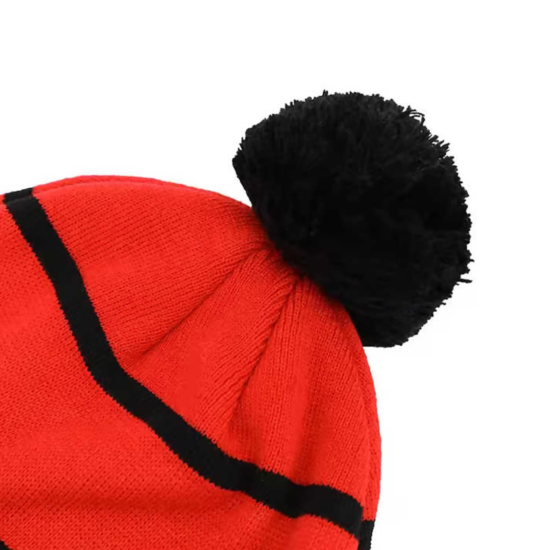 Two-Tone Knit Pom Beanie With Cuff