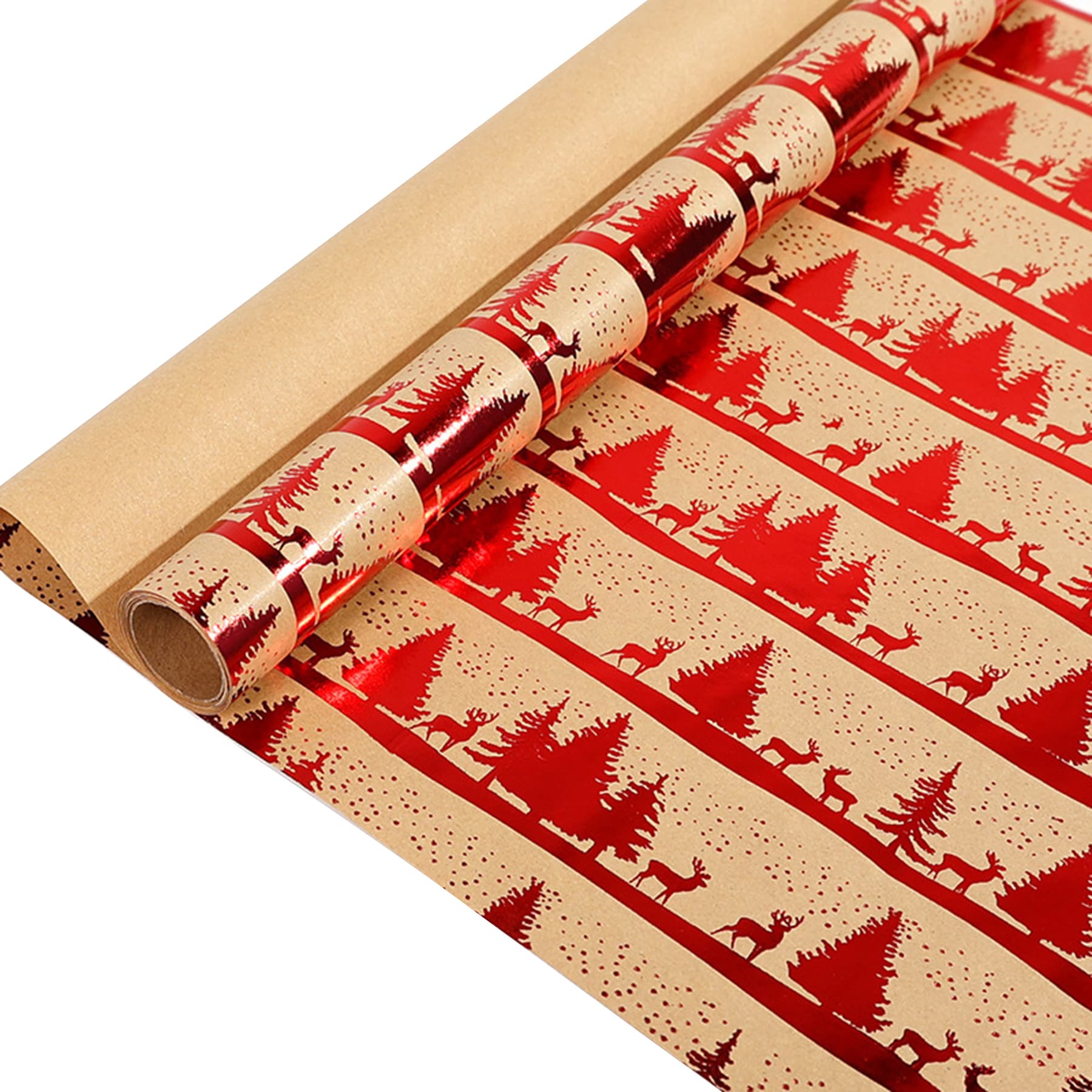 17 x 118 Kraft Paper Red Foil Stamped Christmas Gift Wrap