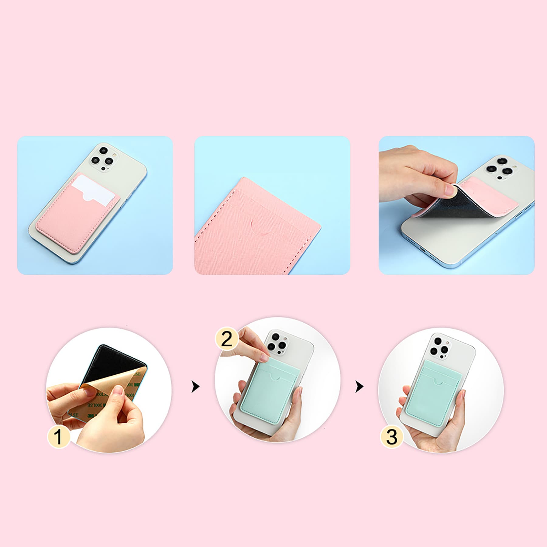 Double layer PU cell phone wallet/card sleeve with 3M adhesive